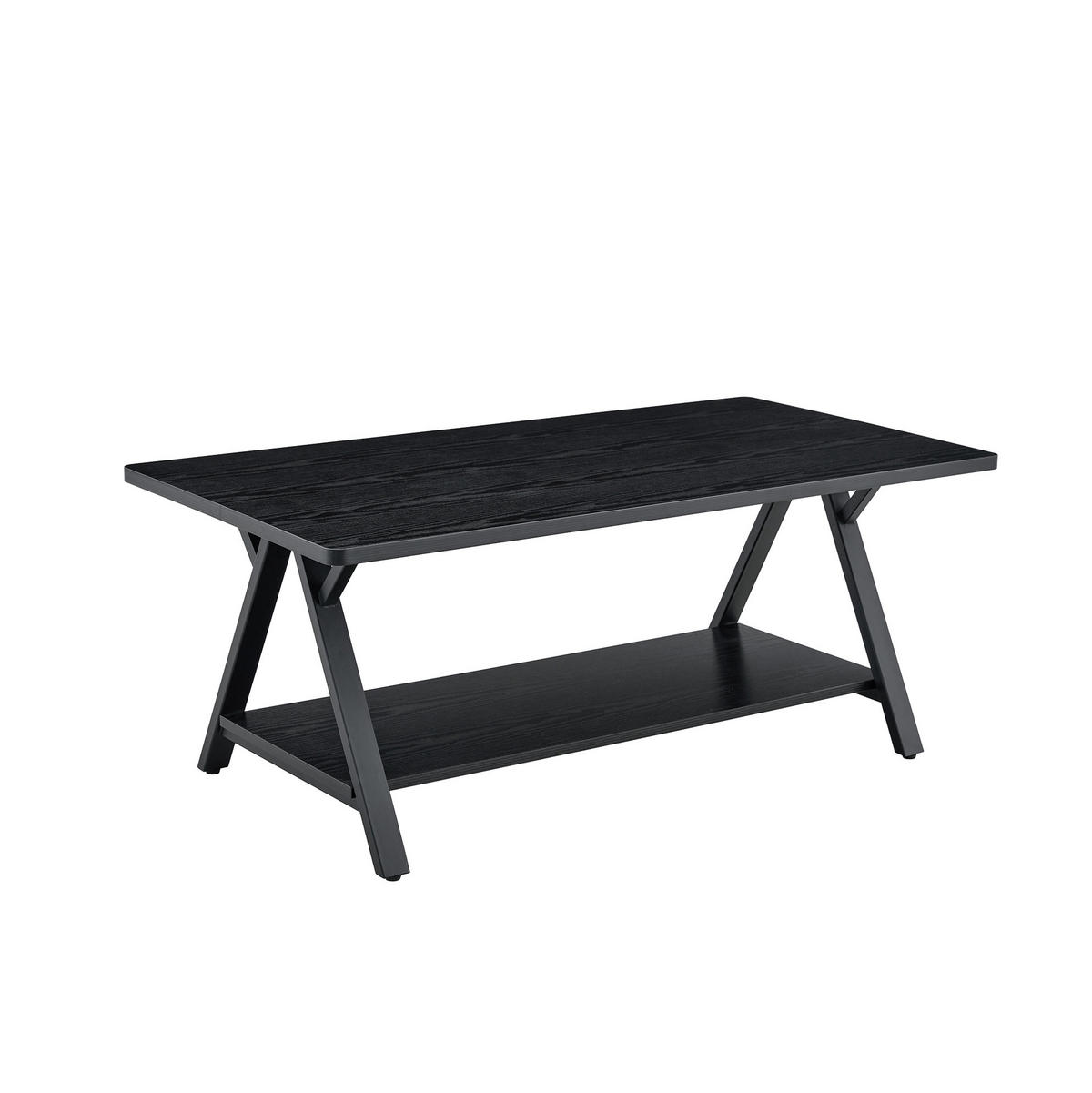 KONFERENČNÍ stolek 110/57/44,5 cm černý z MDF a kovu s úložnou policí - černá, kompozitní dřevo (110/57/44.5cm) - OKWISH