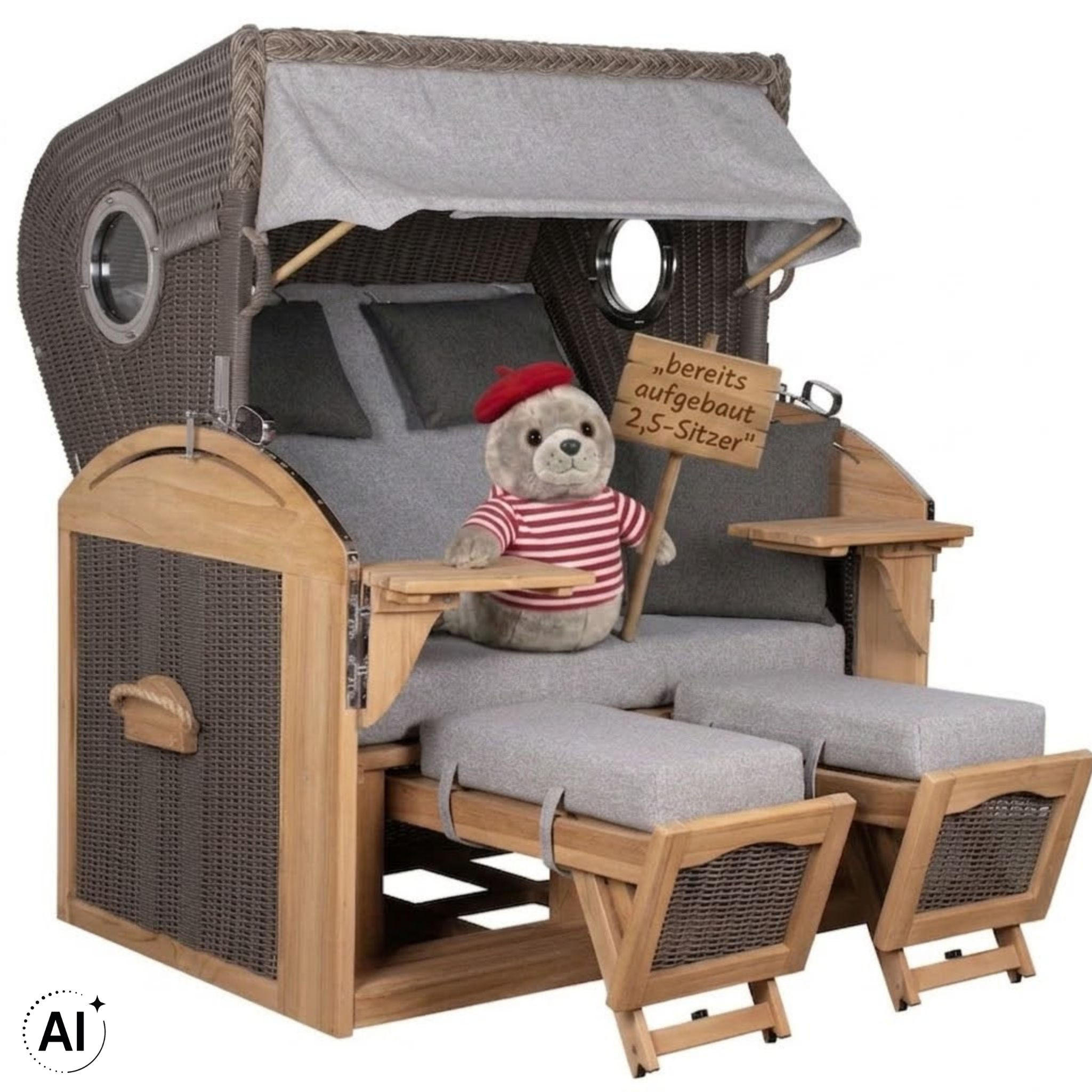 STRANDKORB XL Schillig Bullauge - Braun/Grau, Metall (142/170/95cm) - Mr. Deko