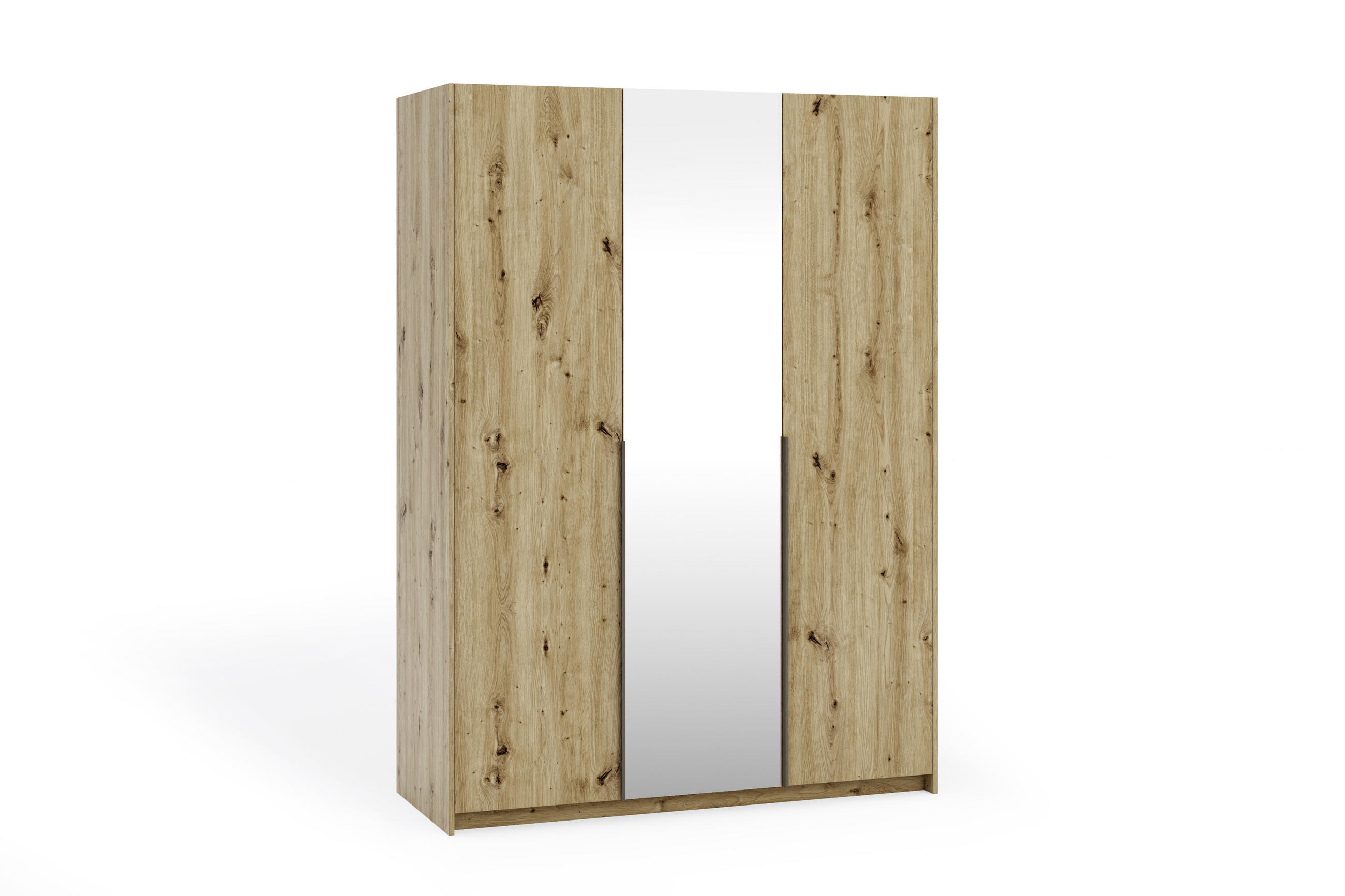 DREHTÜRENSCHRANK Apollonia mit Spiegel 150x204cm 3-türig, artisan, schwarze Griffe - Schwarz/Braun, Kunststoff (58/205/150cm) - Margaret Hadas24