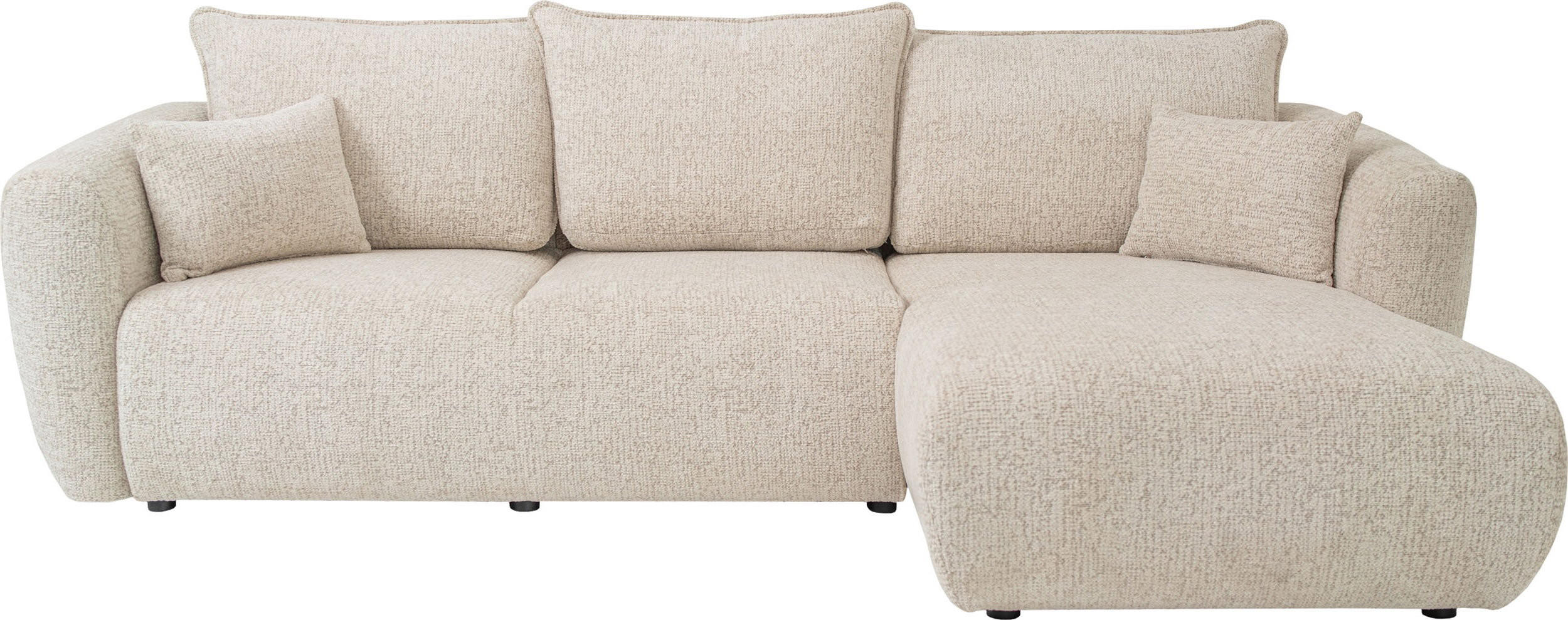 ECKSOFA Fabio mit Bettkasten, Strukturiert Ecru 255/165/91 cm - Ecru/Schwarz, Textil (165/255cm) - WFL GROUP