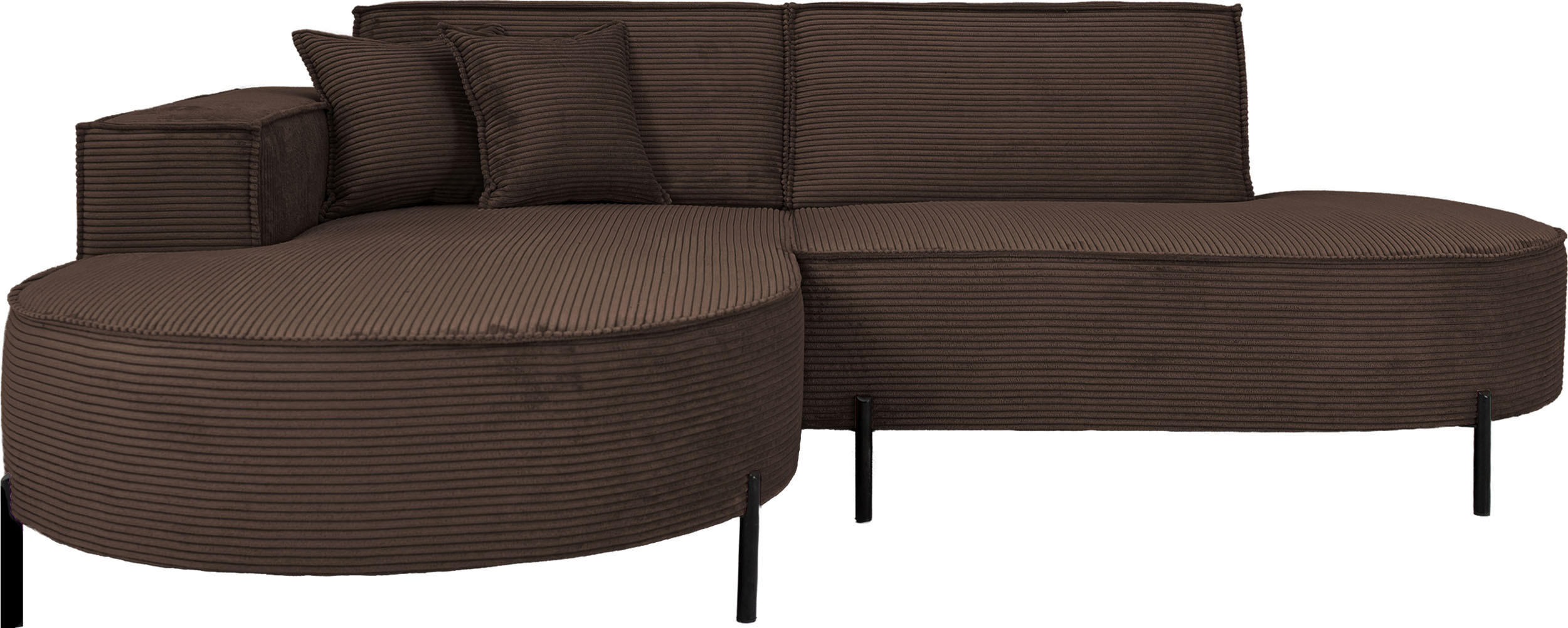 ECKSOFA Hana Loft 3-Sitzer Ecke Links, Cordstoff Chenille, Dunkelbraun 241/80/168 cm - Schwarz/Braun, Textil/Metall (241/168cm) - WFL GROUP