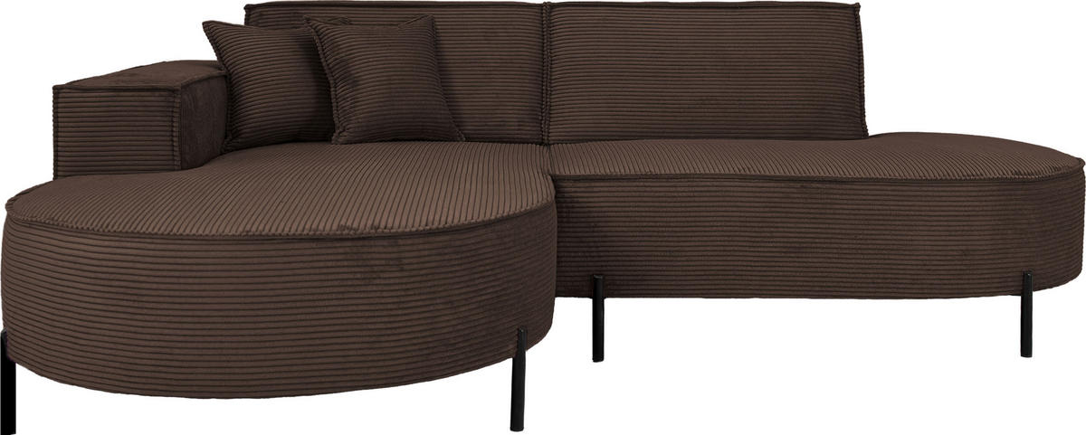 ECKSOFA Hana Loft 3-Sitzer Ecke Links, Cordstoff Chenille, Dunkelbraun 241/80/168 cm - Schwarz/Braun, Textil/Metall (241/168cm) - WFL GROUP