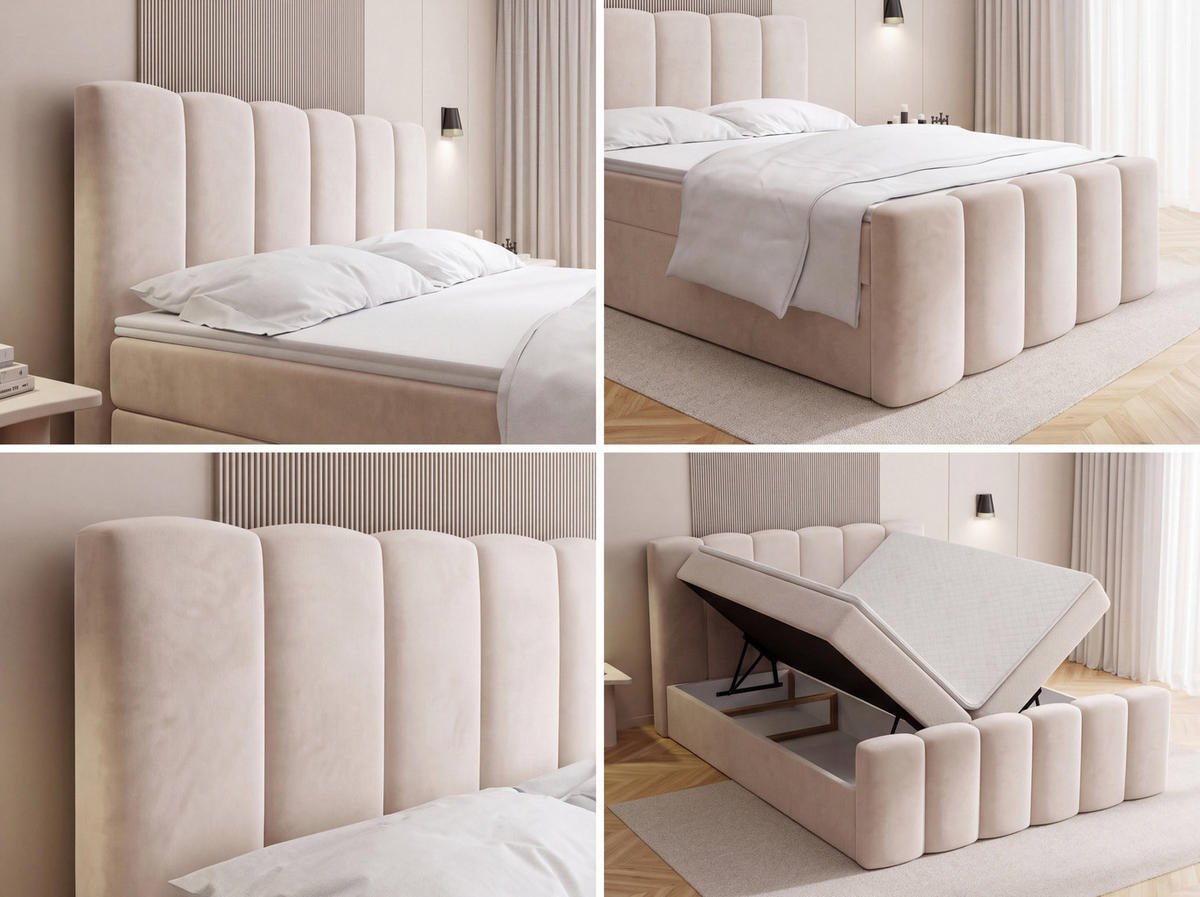 BOXBETT Serenity mit Bettkasten, Bordeaux Rot Samt 120x200 cm – inkl. H4 Taschenfederkern Matratze & Foam Topper - Bordeaux/Schwarz, Holz/Holzwerkstoff (120/200cm) - WFL GROUP