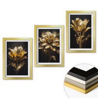 WANDBILDER 3er Set - 20x30 cm Goldrahmen - Gelbe Blüten auf dunklem Hintergrund - Goldfarben, Kunststoff (20/30cm) - ArtPrintCave