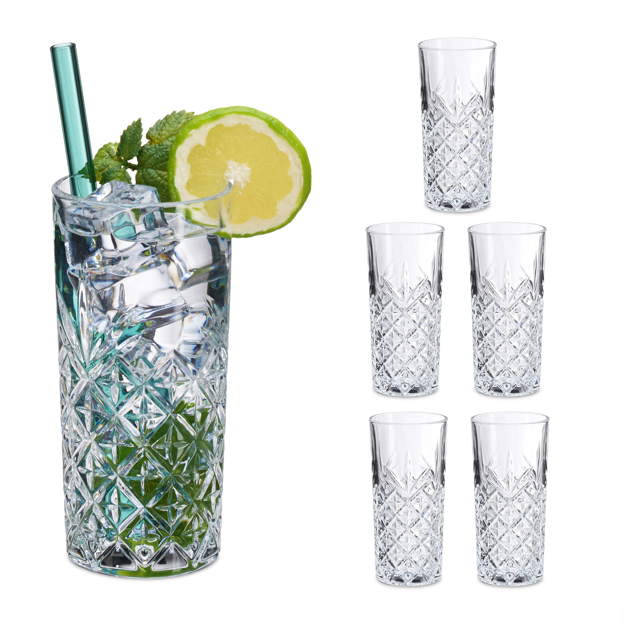6XLONGDRINKGLÄSER - Transparent, Glas (0.3L) - Relaxdays