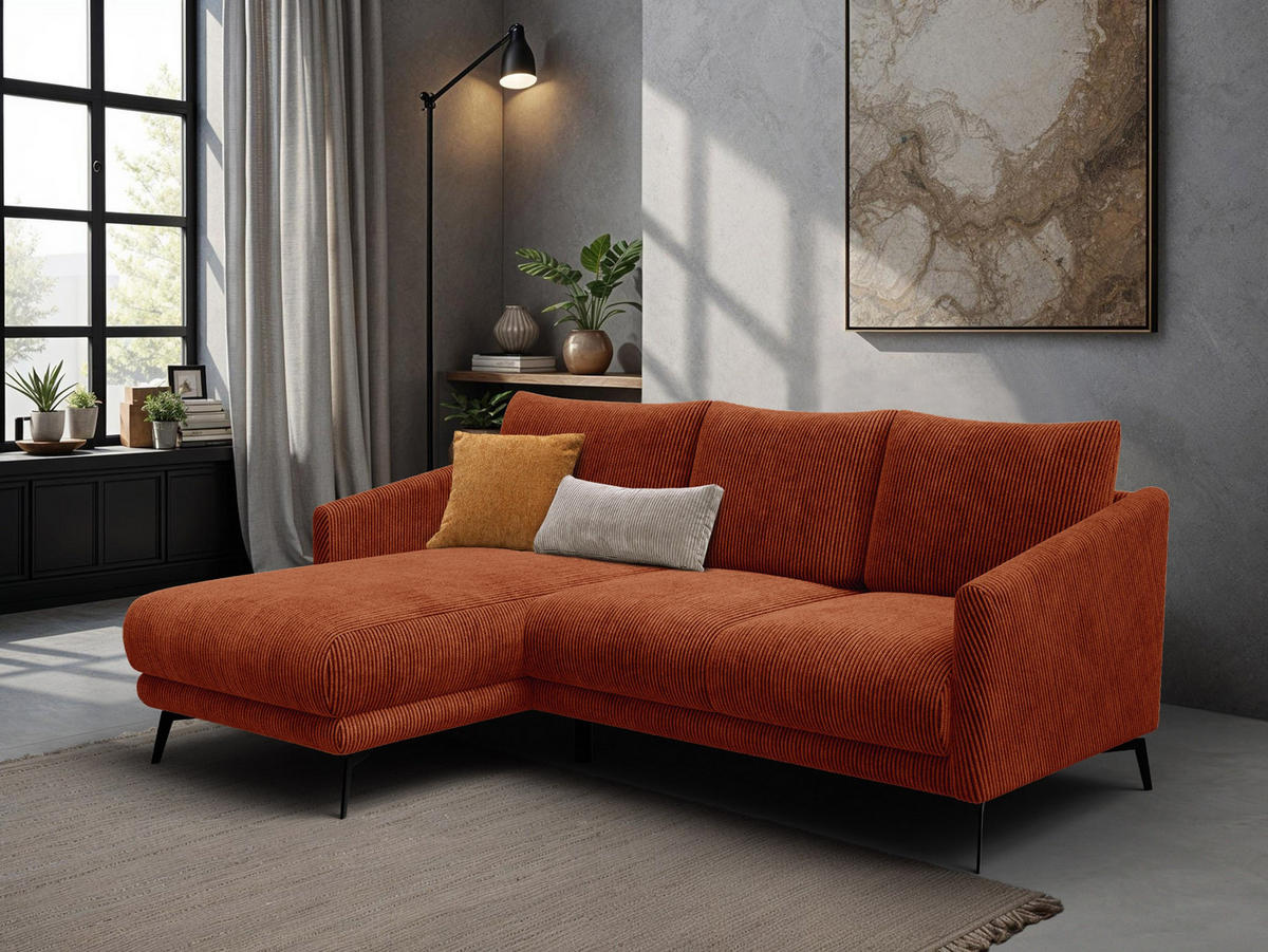 ECKSOFA VILT 3-Sitzer, orange - Schwarz/Orange, Holzwerkstoff/Textil (221/156cm) - Courtois Laville