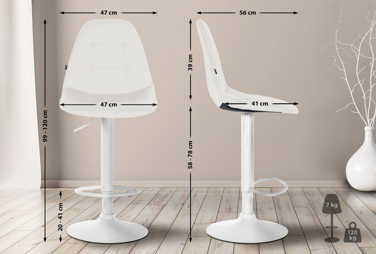 BARHOCKER Metall weiß - Weiß, Textil/Metall (47/58/56cm) - CLP