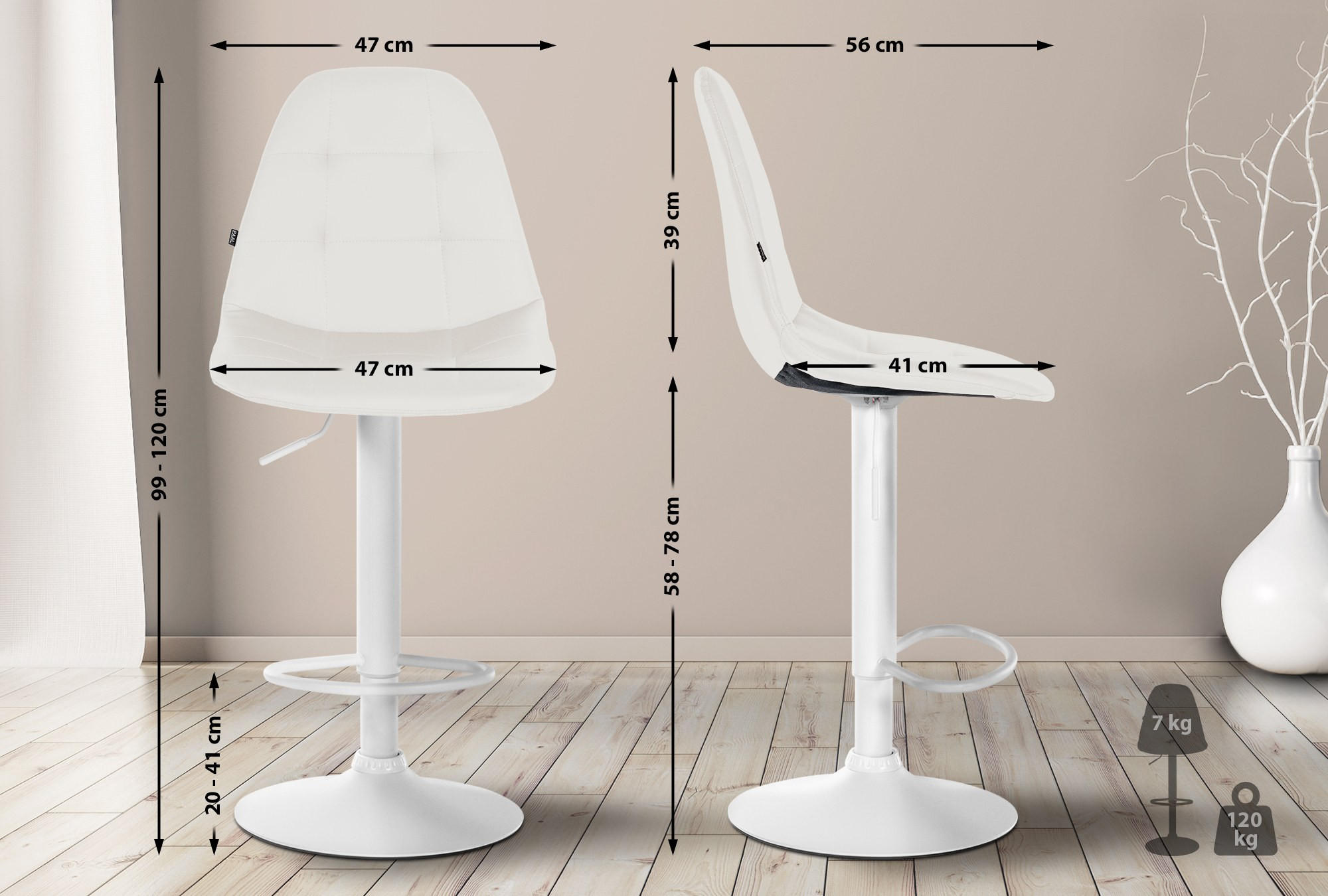 Thumbnail - CLP Barhocker, Weiß, Textil, 47x58x56 cm, Esszimmer, Barmöbel, Barhocker