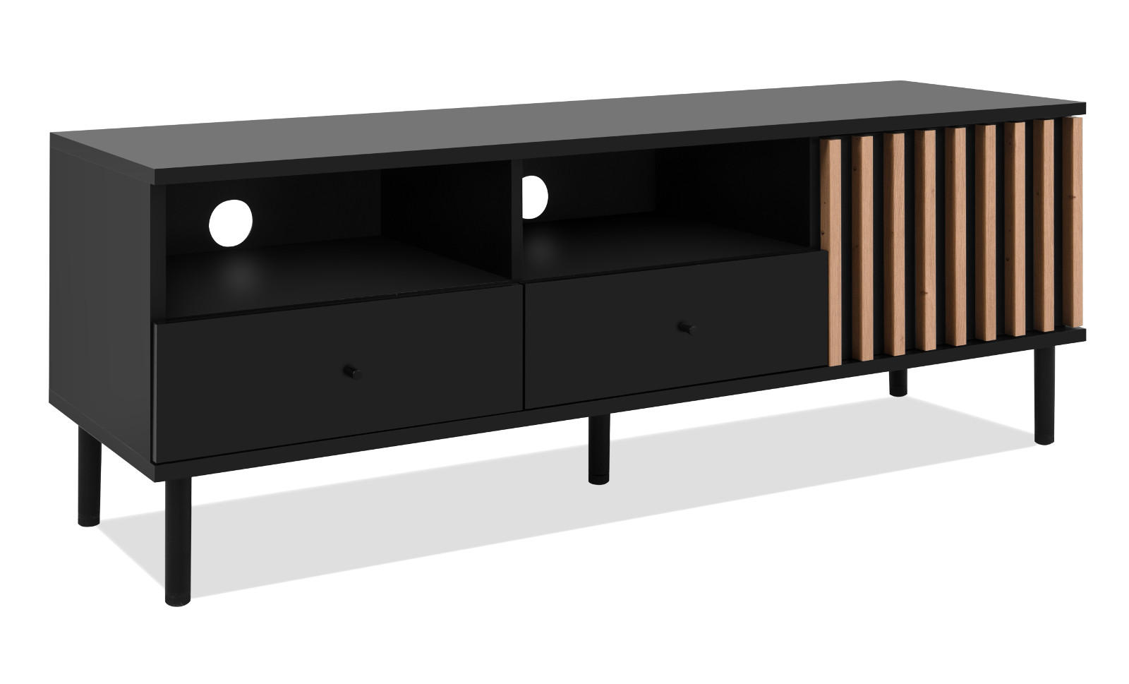 TV-LOWBOARD schwarz, Eiche Artisan 138 cm, TV-Unterteil mit 3D-Lamellen - Schwarz/Eiche Artisan, Holzwerkstoff/Metall (138/49/40cm) - Furn.Design