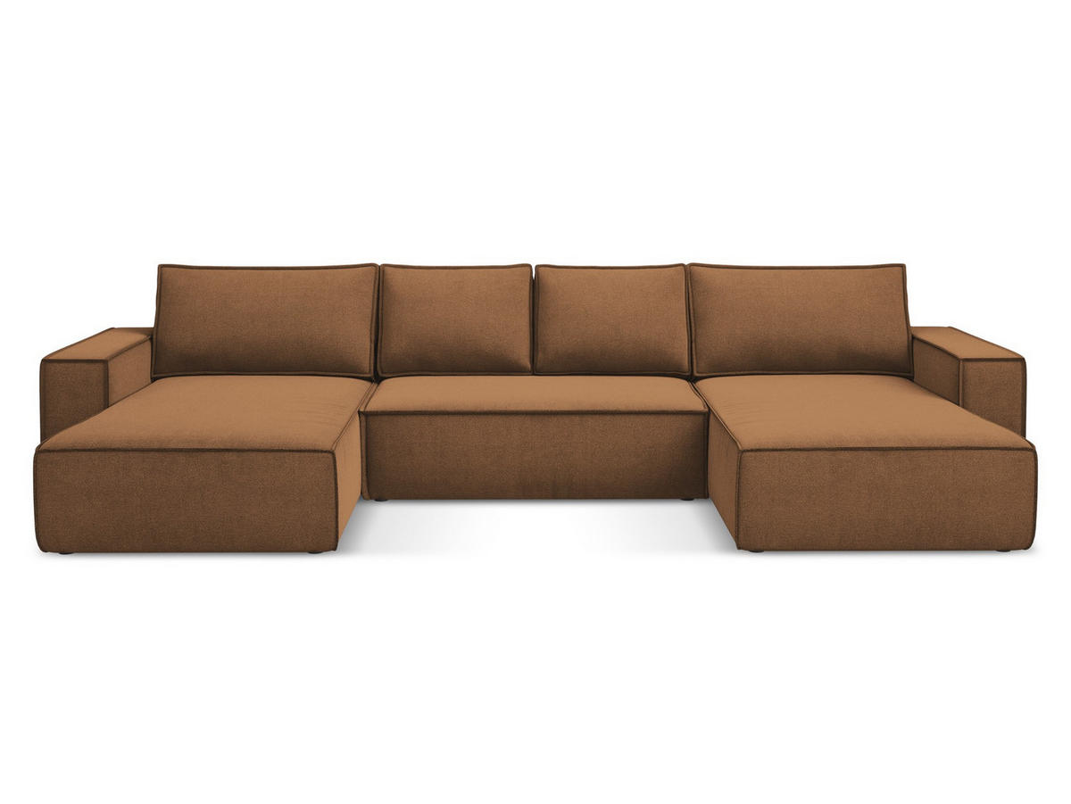 WOHNLANDSCHAFT Strukturstoff Stoff Orange - Terra cotta/Schwarz, Kunststoff/Textil (398/82/185cm) - Makamii