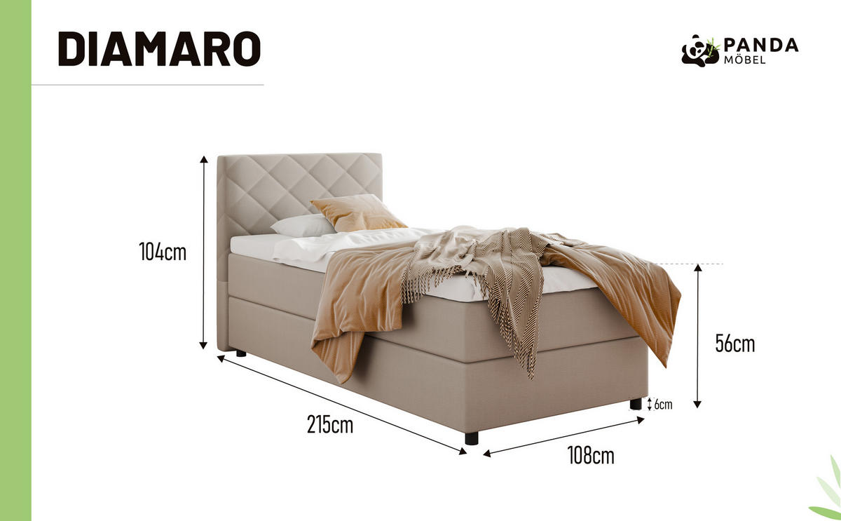 BOXBETT Diamaro 100x200 cm mit Bettkasten und Topper - Dunkelbeige - Beige, Holz (100/215cm) - Panda Möbel