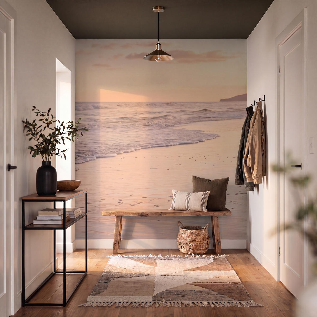 TAPETE - Strand - Brandung - Wolken - 180x200 cm - Hellrosa, Papier (180/200cm) - OnlyWow