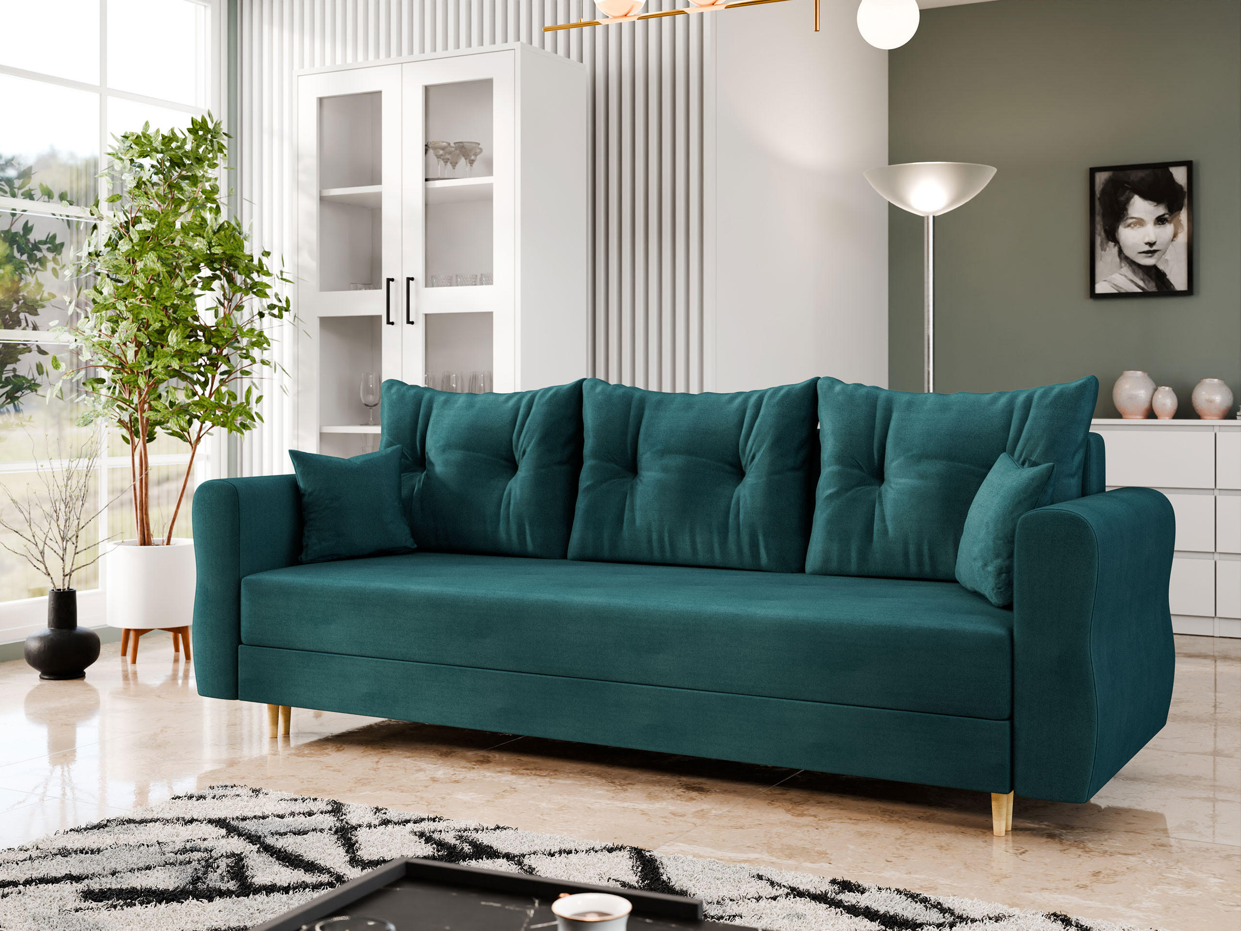 SCHLAFSOFA Zako S 3 - Türkis/Naturfarben, Holz/Textil (231/85/77cm) - MIRJAN24