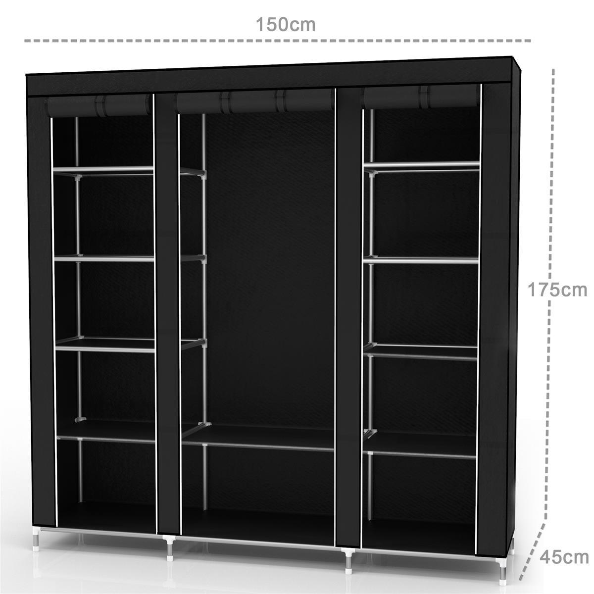 KLEIDERSCHRANK FALTBAR - Schwarz, Textil (45/175/150cm) - Intirilife