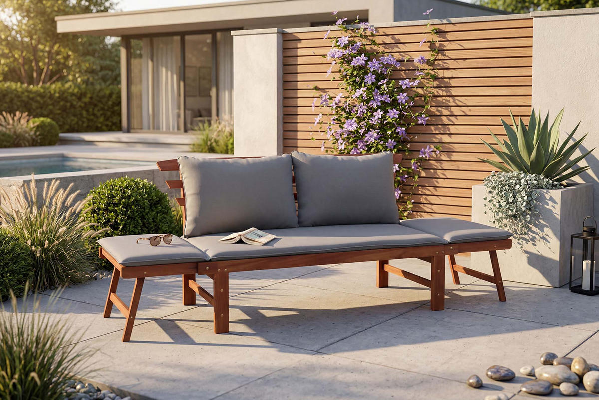 SITZBANK MODULAR Akazie Natur 210 cm - Braun/Grau, Holz (165/85/70cm) - riess-ambiente