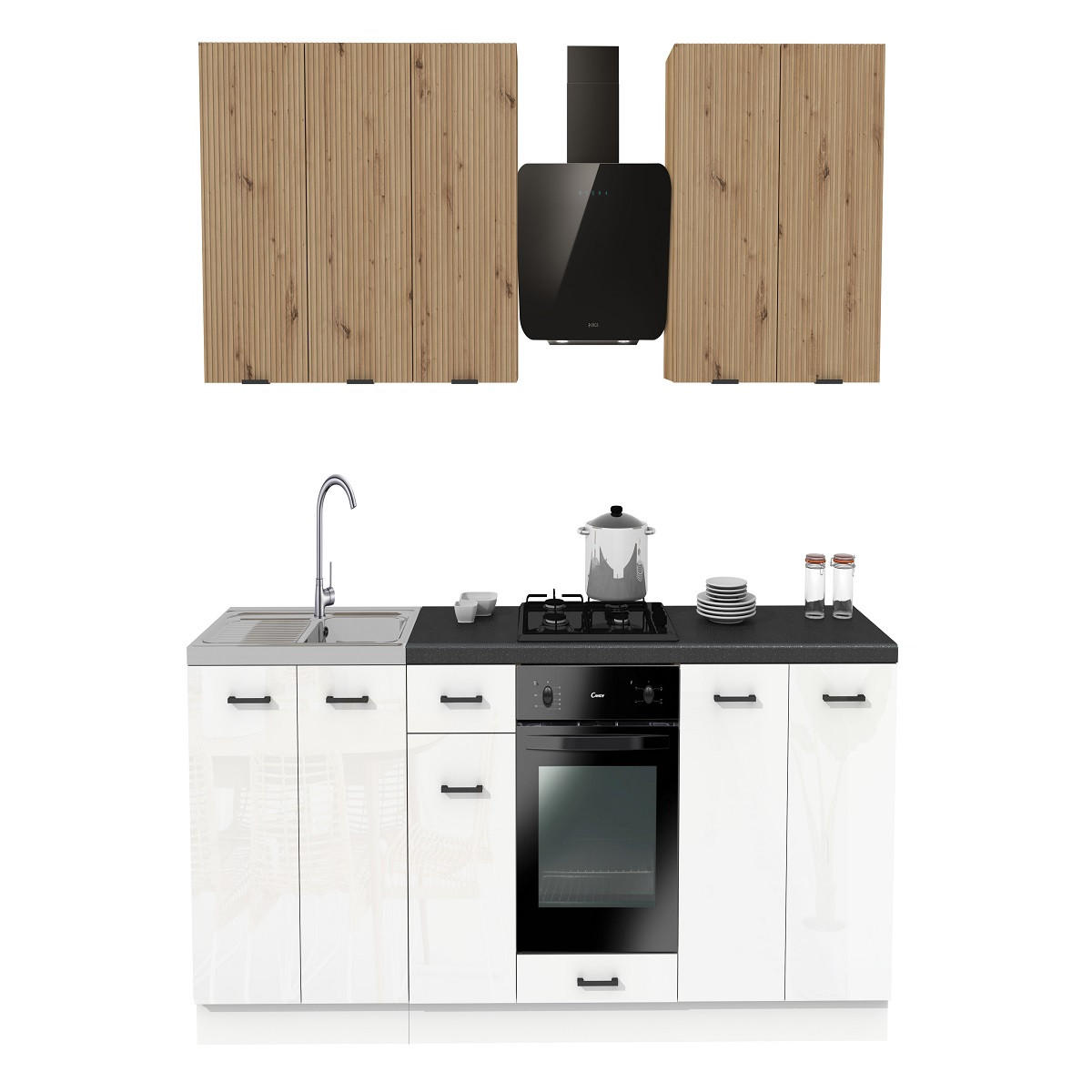 KÜCHENZEILE 260 cm mit Arbeitsplatte - SIMPLY Z15 - in Eiche Rille / Weiß Hochglanz / Eiche - Weiß Hochglanz/Eichefarben, Holz/Holzwerkstoff (260/212/53cm)