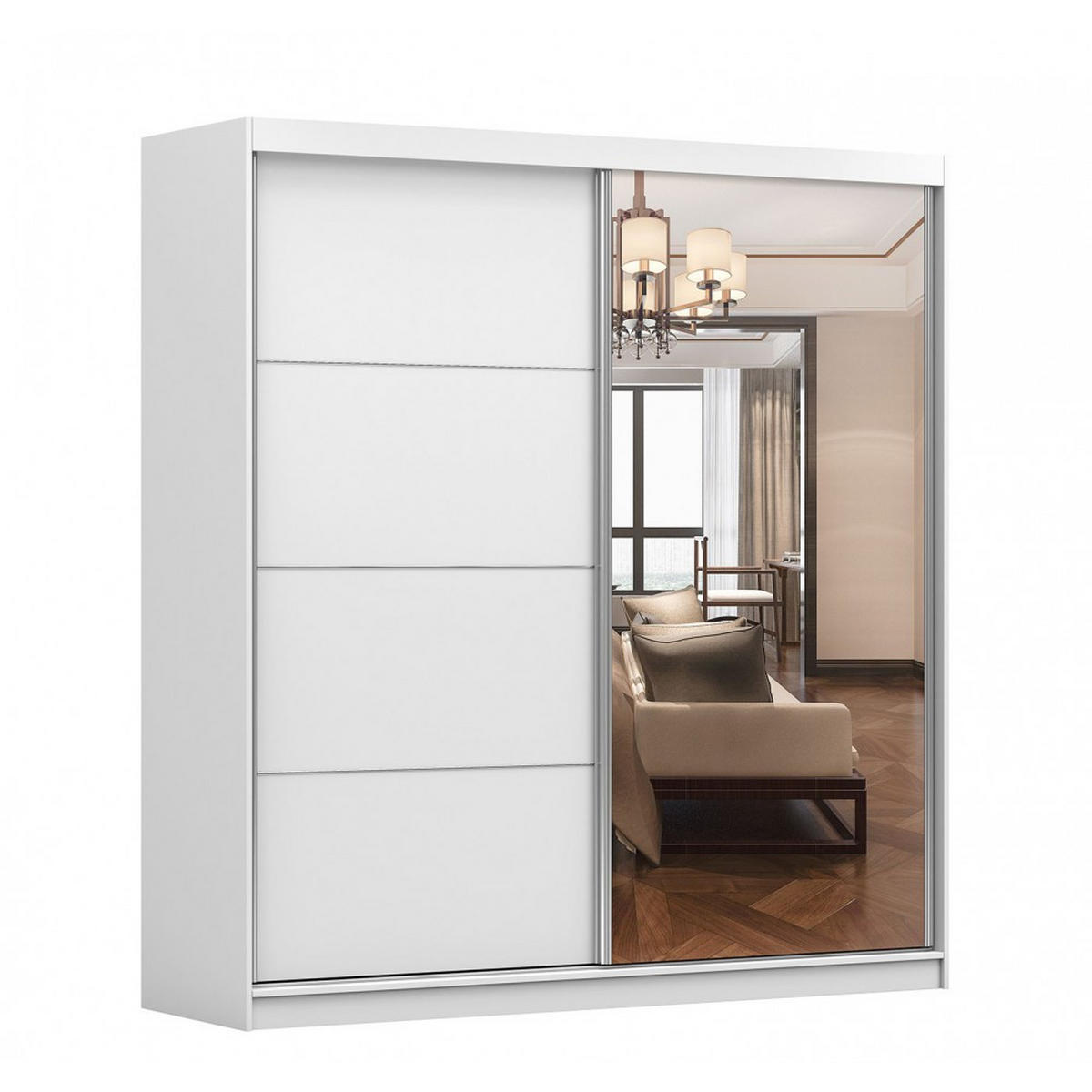 SCHWEBETÜRENSCHRANK 203/218/61 cm Multi 42 Weiß/Weiß + Spiegel, ohne LED-Beleuchtung - Alufarben/Weiß, Glas/Holzwerkstoff (203/218/61cm) - imoebel24