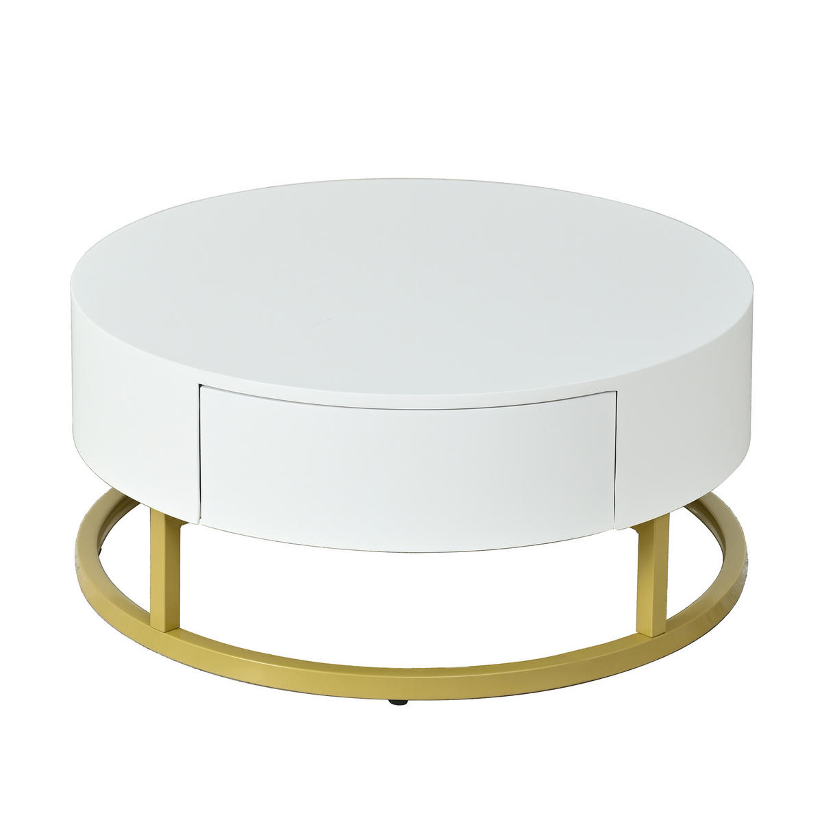 COUCHTISCH-KOMBINATION 70/70/56 + 60/60/27 cm in Weiß und Gold aus MDF mit Schublade - Weiß, Holzwerkstoff (70/70/56cm) - OKMYHOME