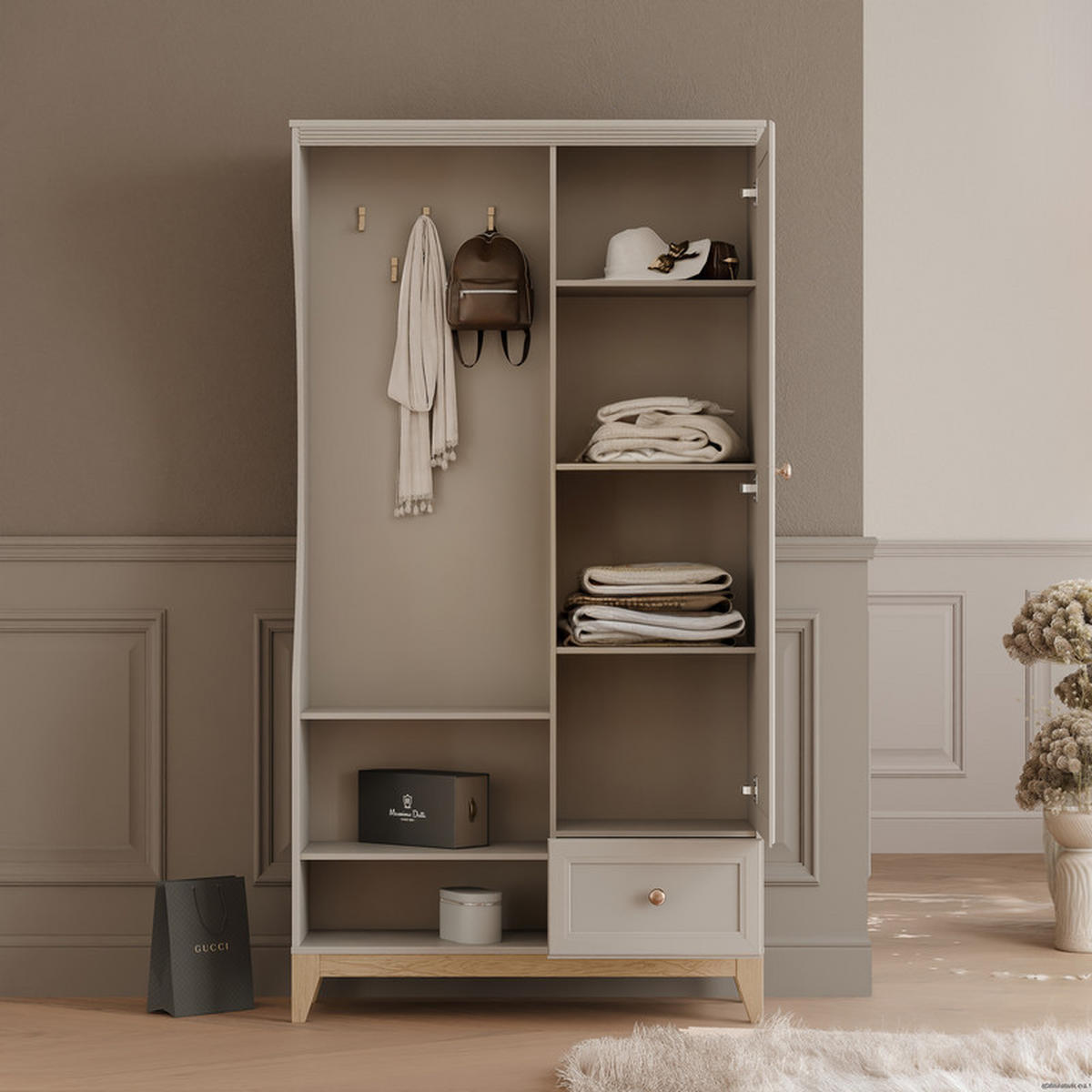 GARDEROBENSCHRANK DIUNA in 100/35/193 cm Kaschmir - Kaschmir/Roségold, Holz/Holzwerkstoff (100/193/35cm) - Idohome