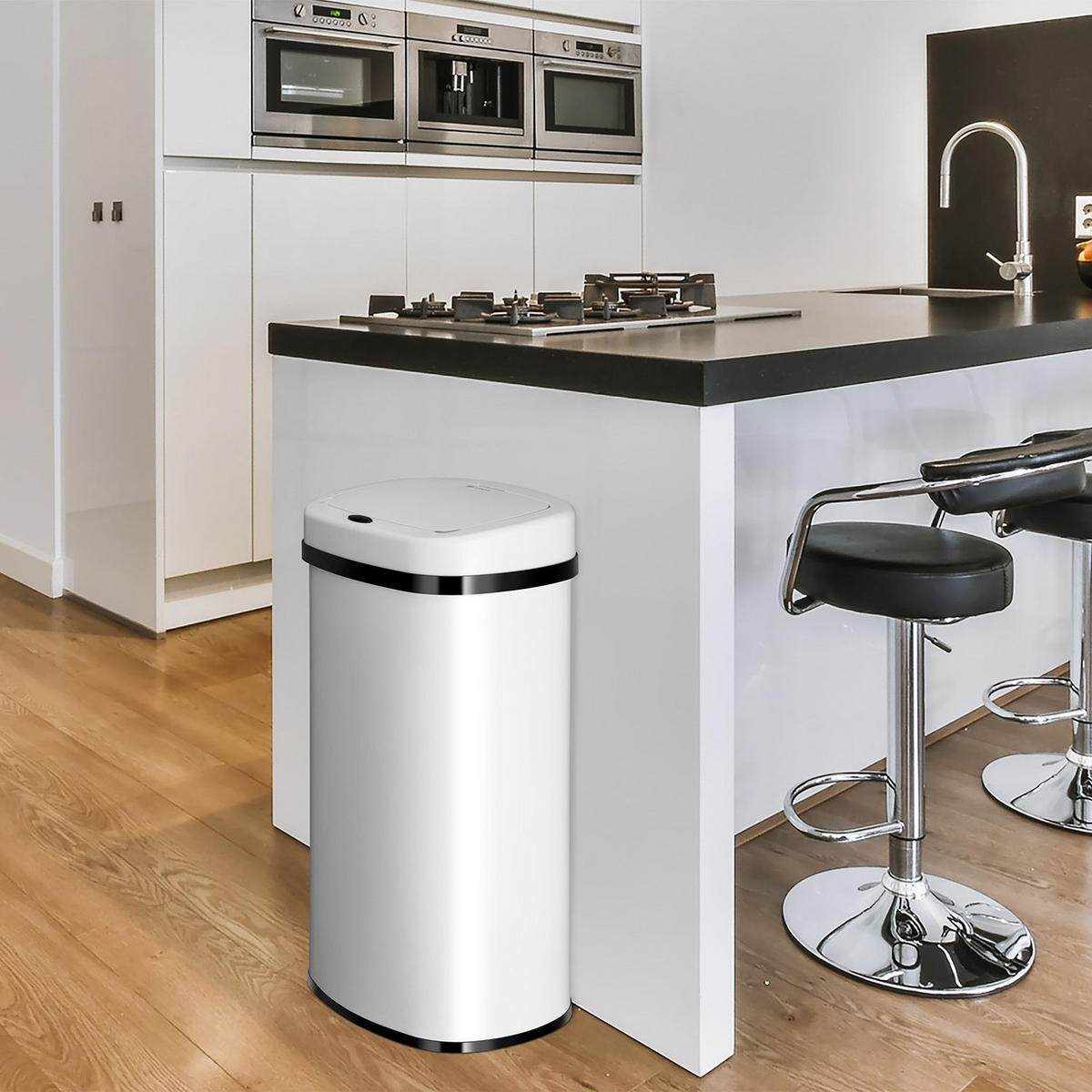 MÜLLEIMER viereckig 60L weiß mit Sensor - Weiß, Metall (40/63/29cm) - Juskys