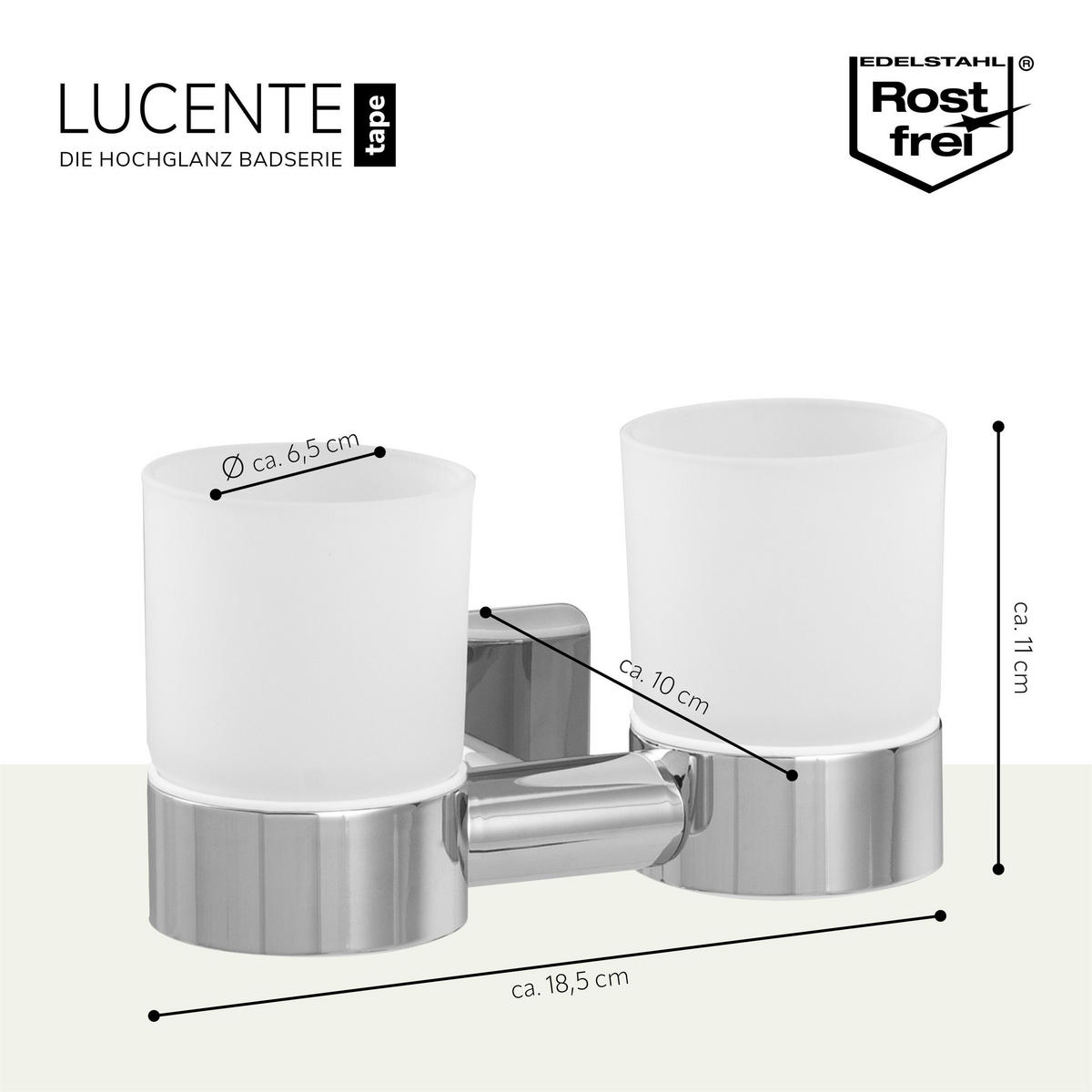 DOPPEL-GLASBECHERHALTER LUCENTE TAPE - Chromfarben, Metall (18.5/11/10cm) - bremermann