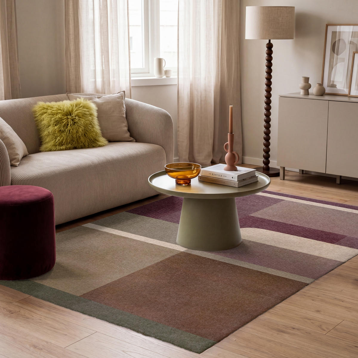 KOBERCE - Roviny - abstraktné - Bordeaux - línie - 180x120 cm - viacfarebná, textil/plast (180/0.4cm) - OnlyWow