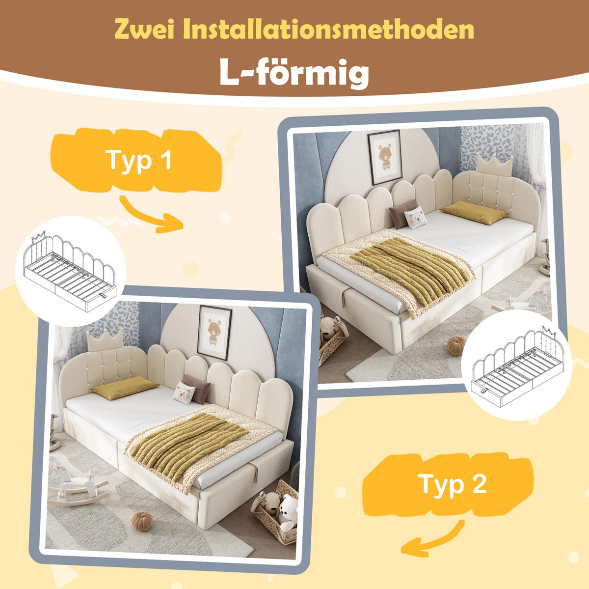 KINDERBETT Polsterbett 90/190 cm aus Samt mit hydraulischem Stauraum Beige - Beige, Textil (90/190cm) - Modenvie