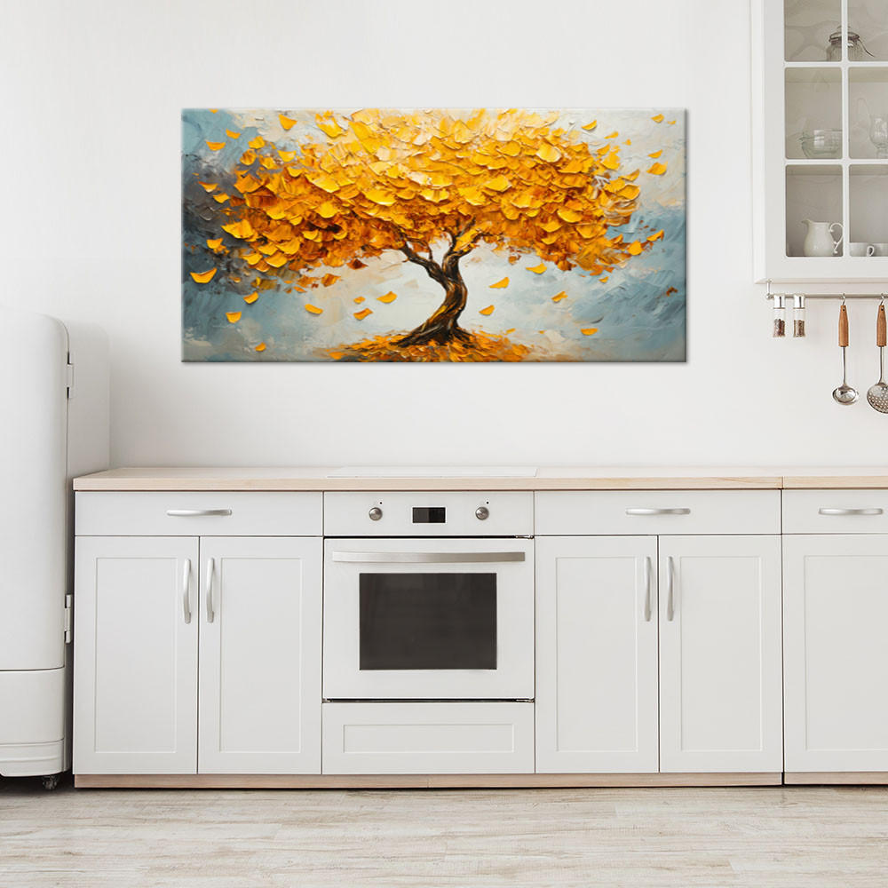 LEINWANDBILD Goldene Baum-Abstraktion 80x40cm - Gelb, Textil (80/40cm) - Feeby