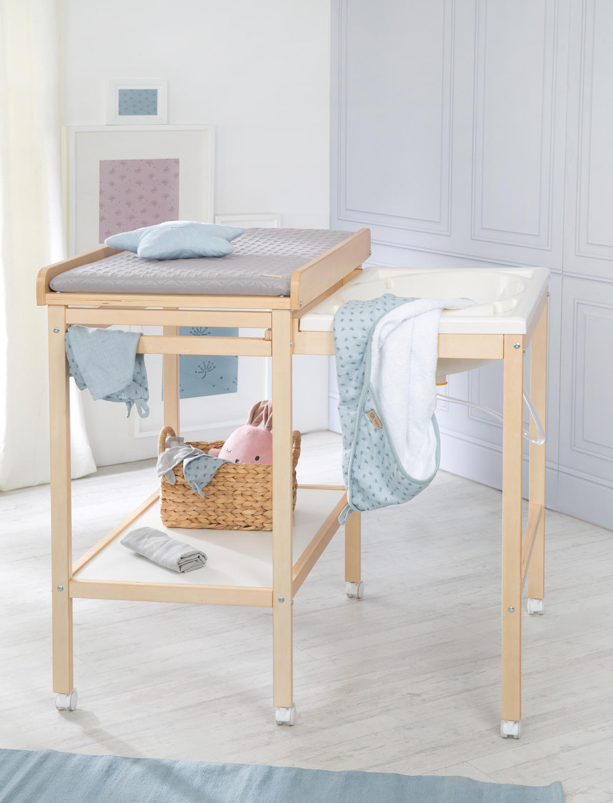 WICKELTISCH mit Badewanne - Naturfarben, Holzwerkstoff (56/100/83cm) - Roba