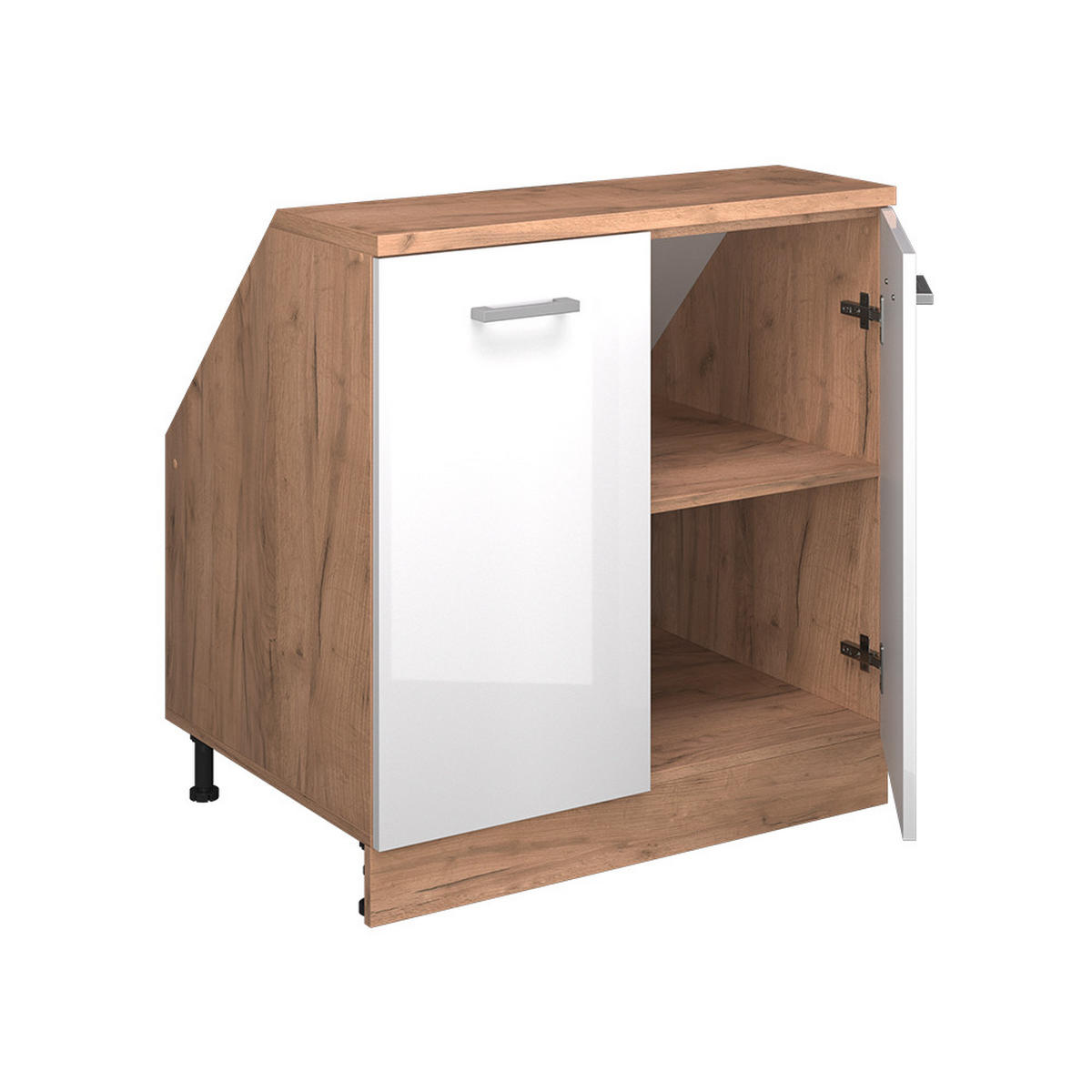 KUHINJSKI ORMAR ZA KOSINE KROVA R-Line Sjajna Bijela 80 cm s 2 vrata, korpus ormara dubine 60 cm - hrast medunac/bijela visoki sjaj, drvni materijal (80/83.8/60cm) - Vicco