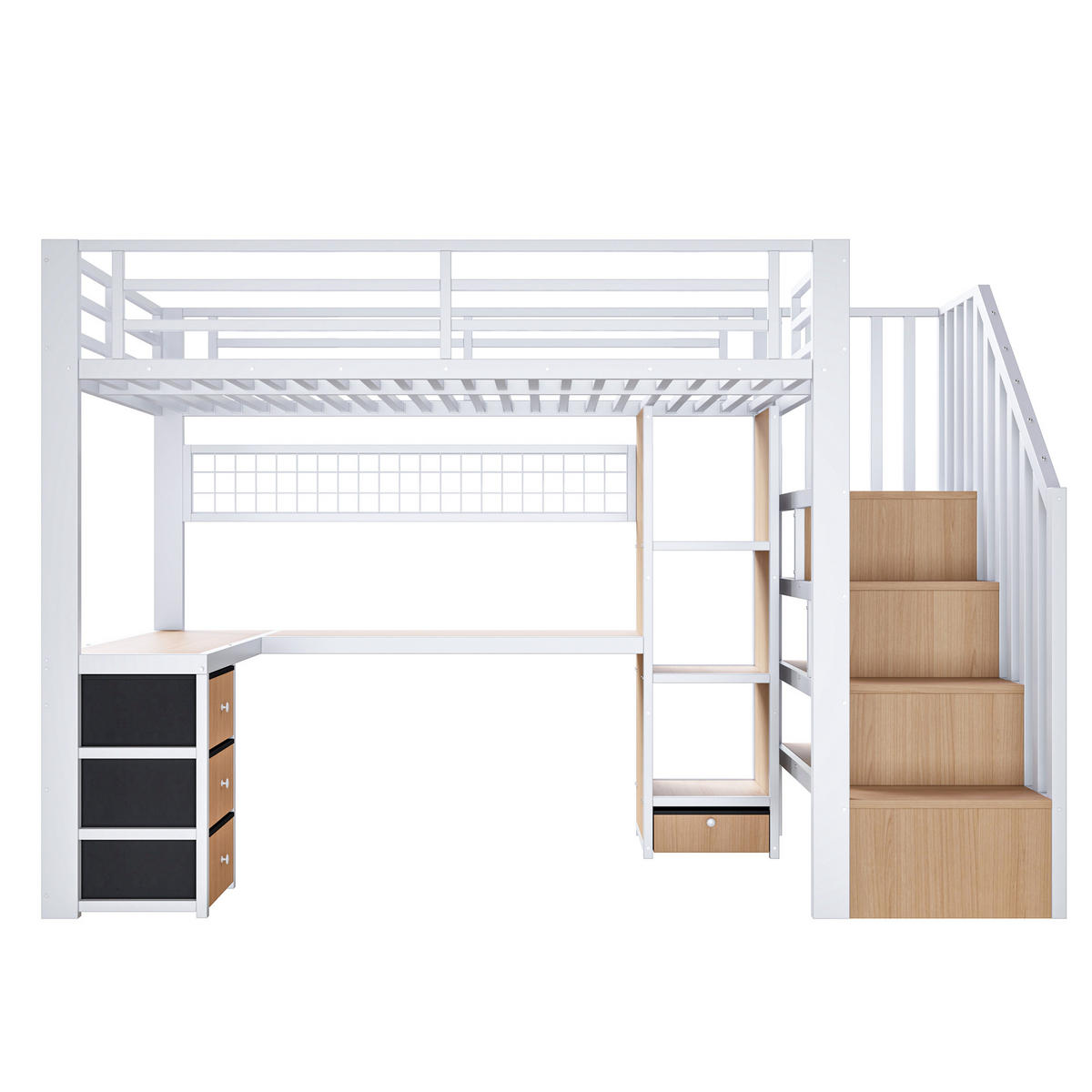 HOCHBETT 90/200 cm DE-04985, mit LED, Schreibtisch und 4 Schubladen in Weiß - Weiß, Metall (90/200cm) - ComfortXL