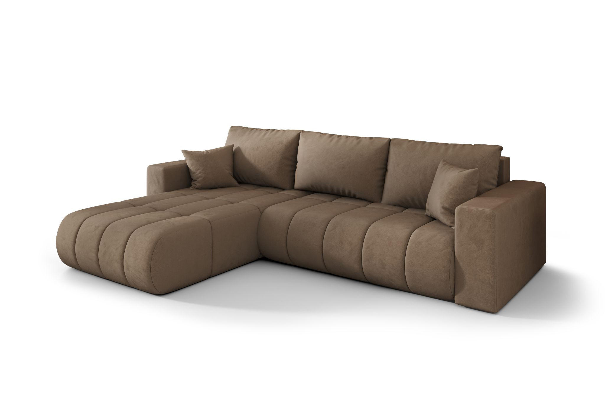 ECKSOFA mit schlaffunktion und bettkasten MILO PREMIUM, stoff MONOLITH, Hellbraun, Links - Hellbraun, Holz (280/190cm) - Kaiser Möbel