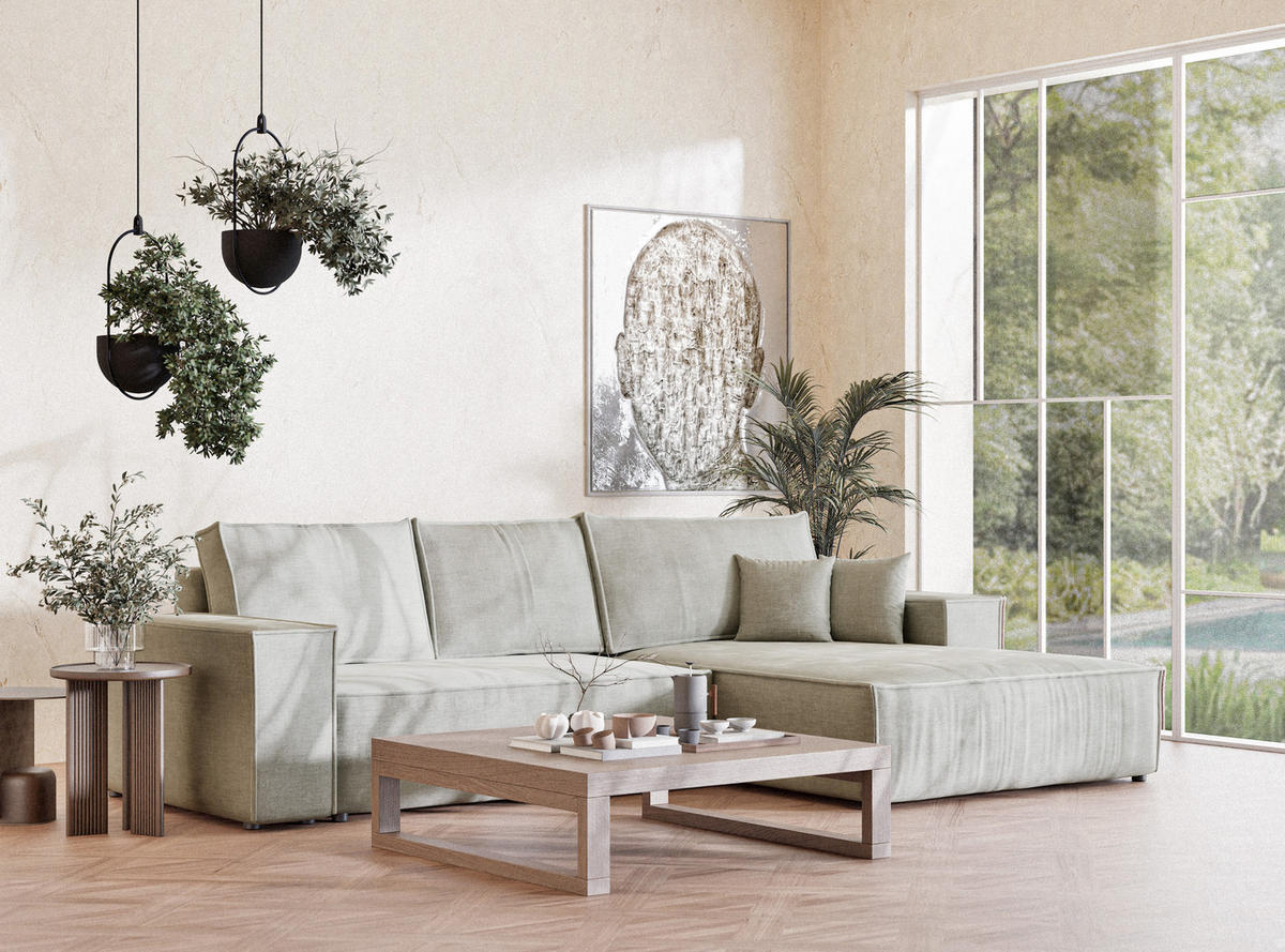 ECKSOFA Maze Grau Chenille-Stoff - Rechts Seite - Schwarz/Grau, Holz/Holzwerkstoff (294/185cm) - Maison de Reve