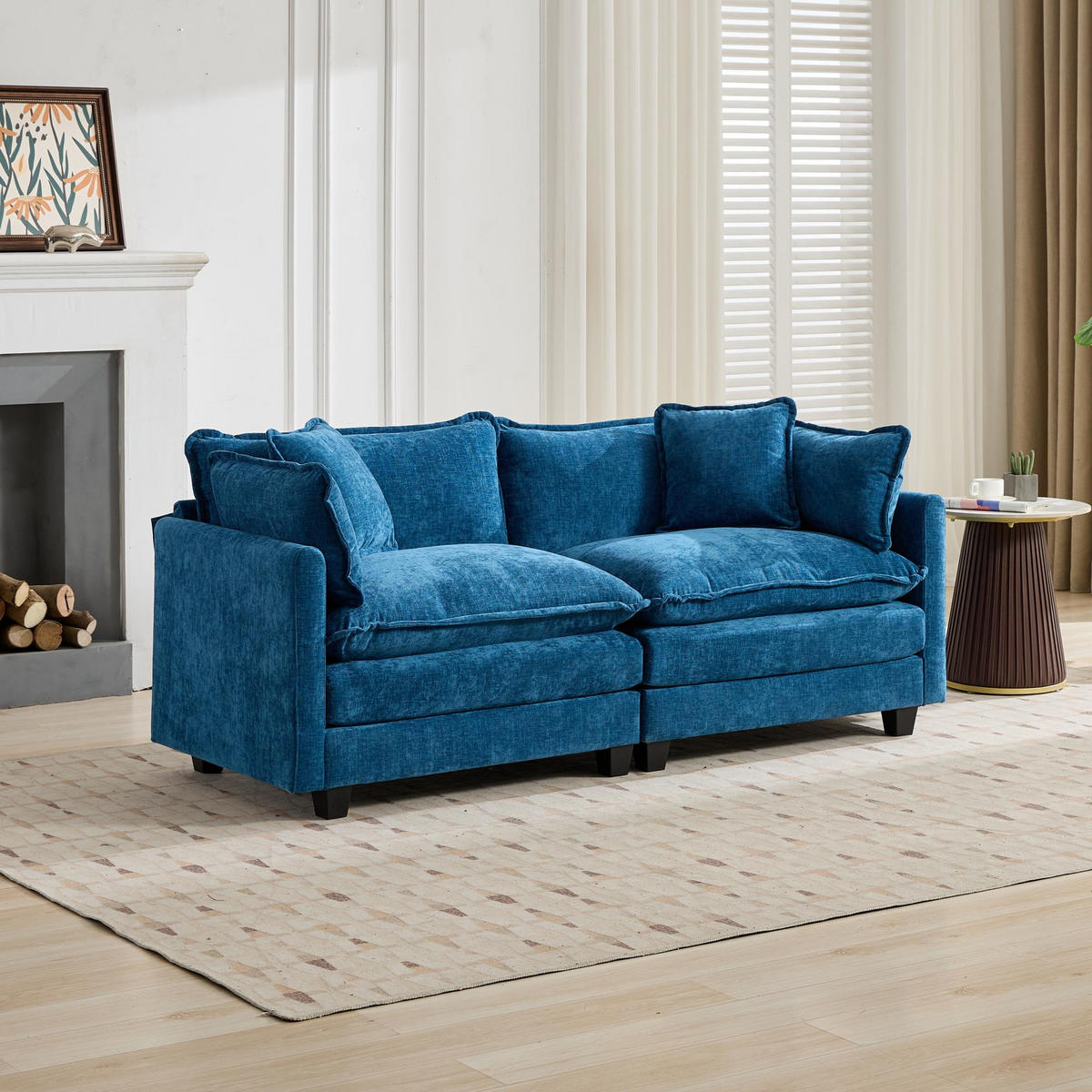 2-SITZER Sofa aus Chenille 189x75x84 cm mit modularem Design, blau - Blau, Textil (75/84/189cm)