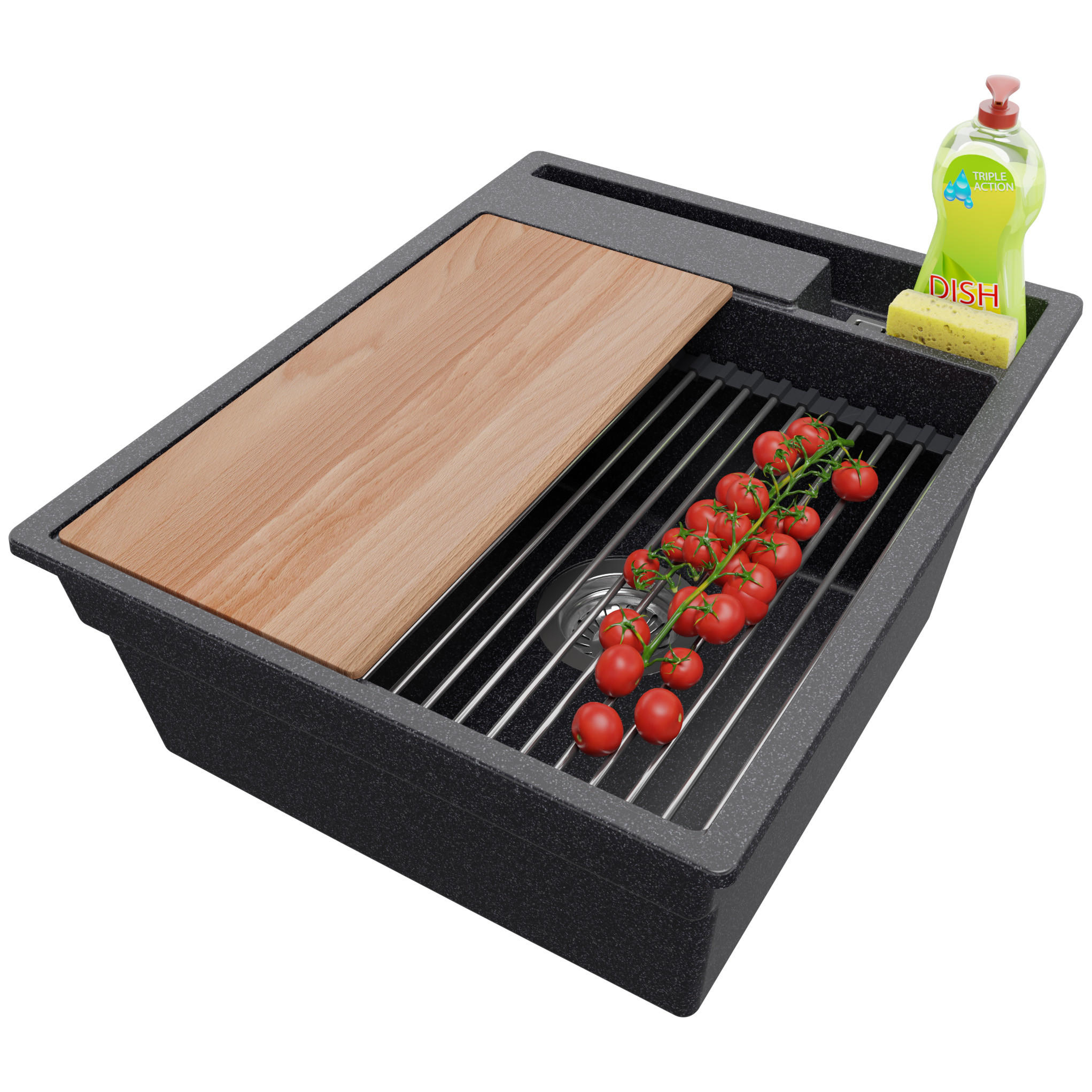 SPÜLBECKEN Oslo, 2-er set Anthrazit 43/53 cm, 1 Becken + Ablauf-Set ab 45er Unterschrank - Chromfarben/Anthrazit, Kunststoff (43/20/53cm) - Primagran