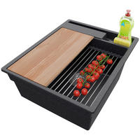 SPÜLBECKEN Oslo, 2-er set Anthrazit 43/53 cm, 1 Becken + Ablauf-Set ab 45er Unterschrank - Chromfarben/Anthrazit, Kunststoff (43/20/53cm) - Primagran