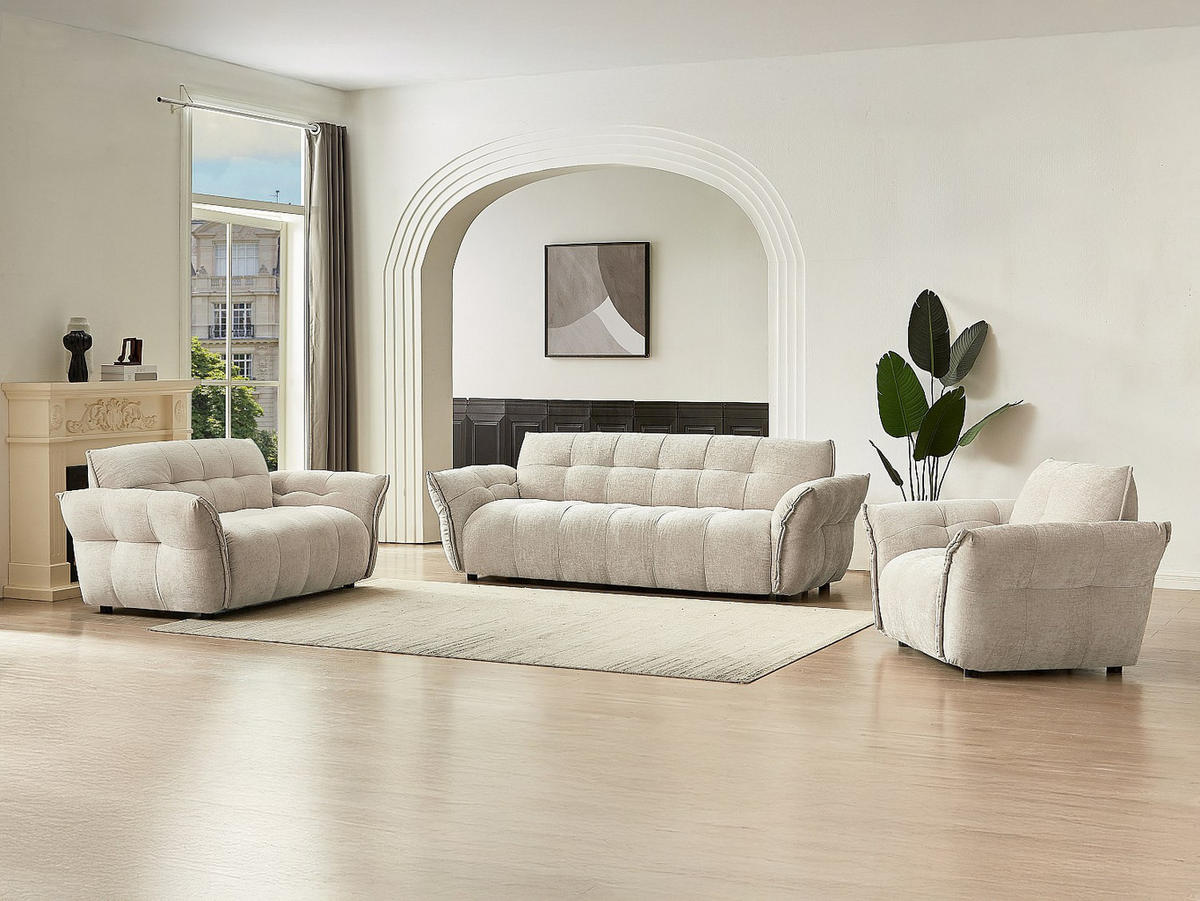 COUCHGARNITUR mit Sessel - 6 Personen - stoff - beige Napizo - Beige, Holz/Textil (120/79/89cm) - Vente-Unique