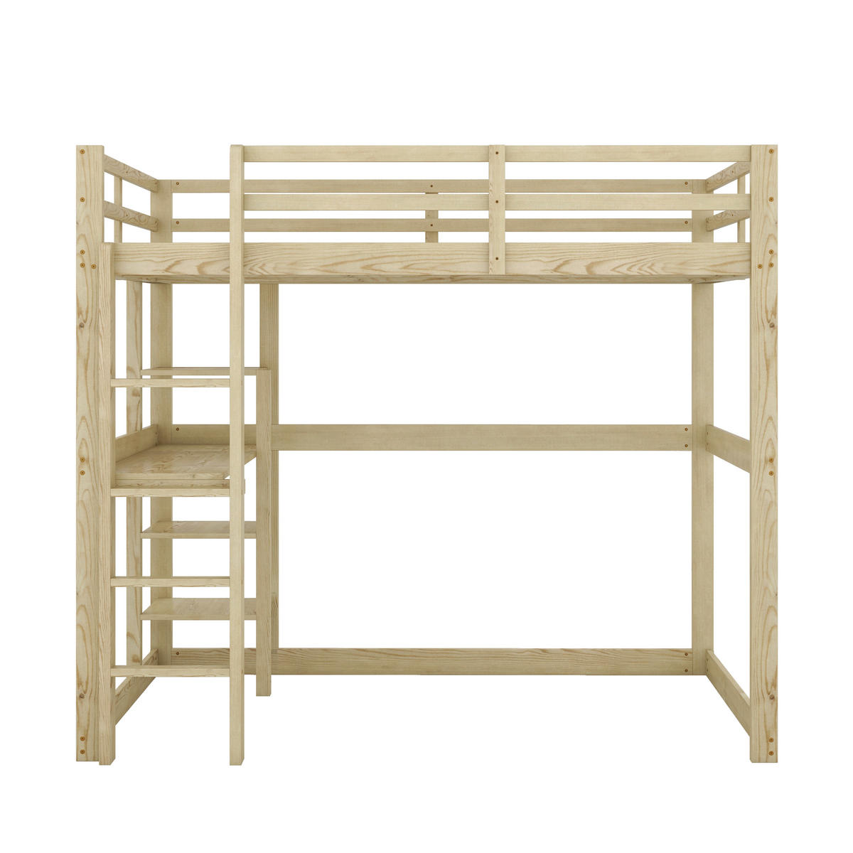 KINDERHOCHBETT 140x200cm Natur Kiefer 4 Ablagefächer Schreibtisch - Naturfarben, Holz (140/200cm) - FLIEKS