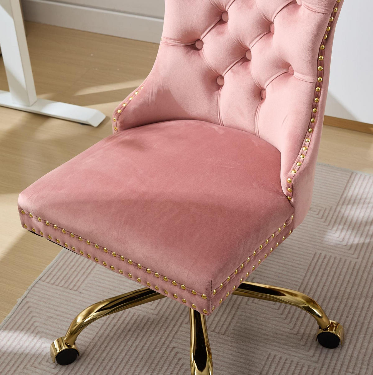 BÜROSTUHL Samt Pink mit goldfarbenem Metallgestell - Pink, Metall (50/98/63cm) - Meubliv