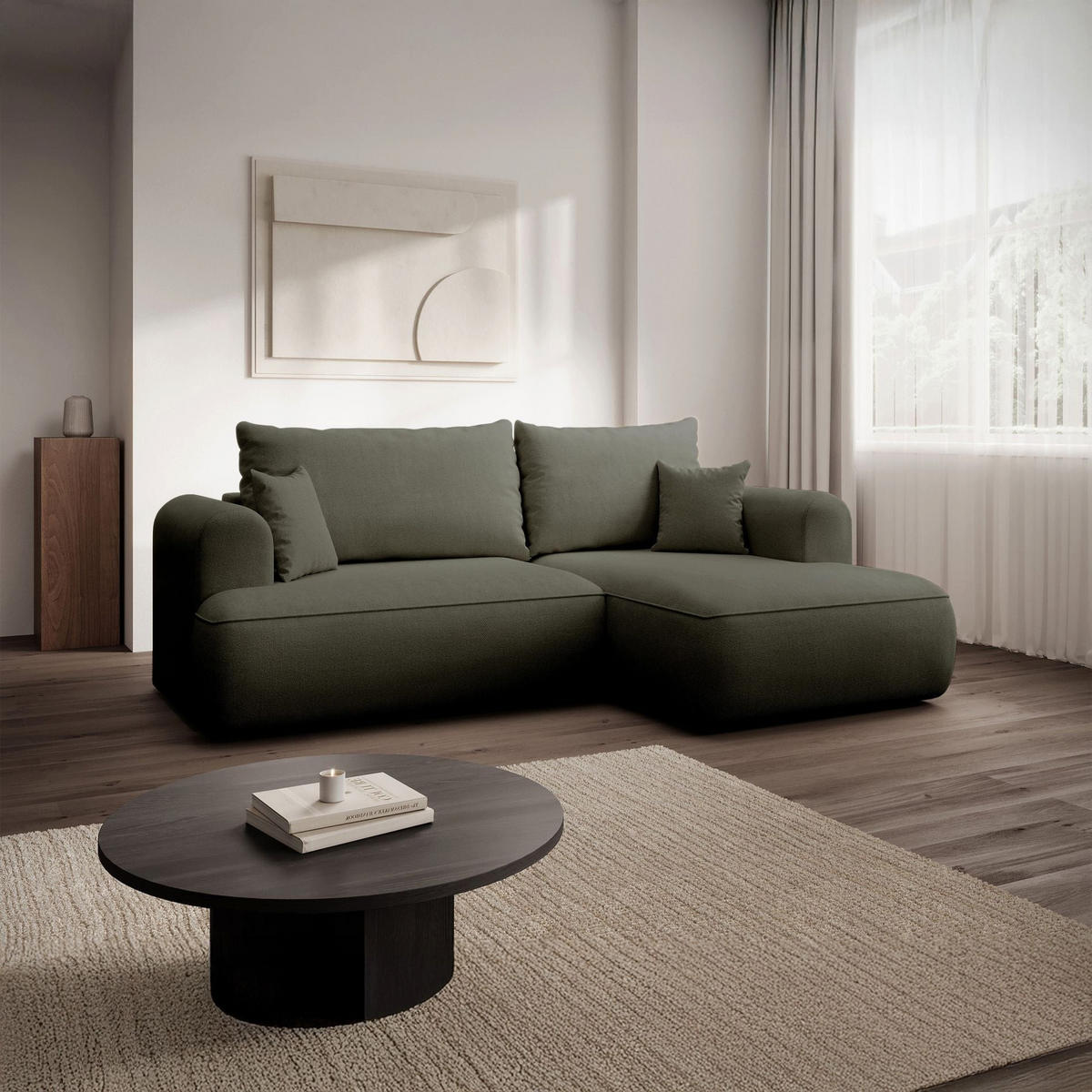 ECKSOFA Ovo Mini Olivgrün rechts - Schwarz/Olivgrün, Kunststoff/Textil (156/238cm) - Selsey