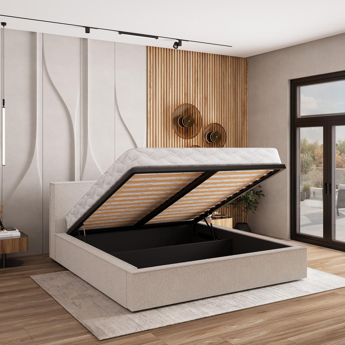 POLSTERBETT CELORA 160x200 cm mit Bettkästen - Beige - Beige, Holz (160/200cm) - MASSENO