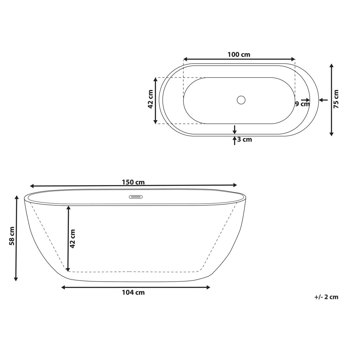 BADEWANNE FREISTEHEND 75x150x58 cm weiß Nevis - Weiß, Kunststoff (75/58/150cm) - Beliani