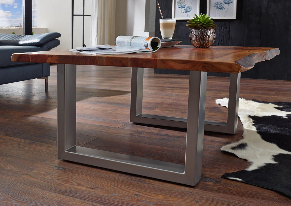 COUCHTISCH Akazie 90x90x45 walnuss lackiert FREEFORM 2 #10 - Dunkelbraun, Holz (90/90/45cm) - Massivmoebel24