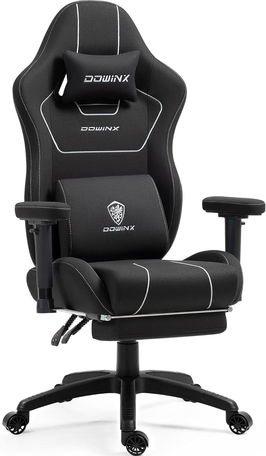 GAMING Stuhl Stoff & Taschenfederkissen PC Bürostuhl & Fußstützen - Schwarz, Textil (70/130/60cm)