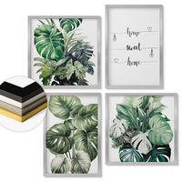 WANDBILDER 4er Set - 50x50 cm & 40x60 cm Silberner Rahmen - Aquarell-Monstera-Blätter - Silberfarben, Kunststoff (50/50cm) - ArtPrintCave