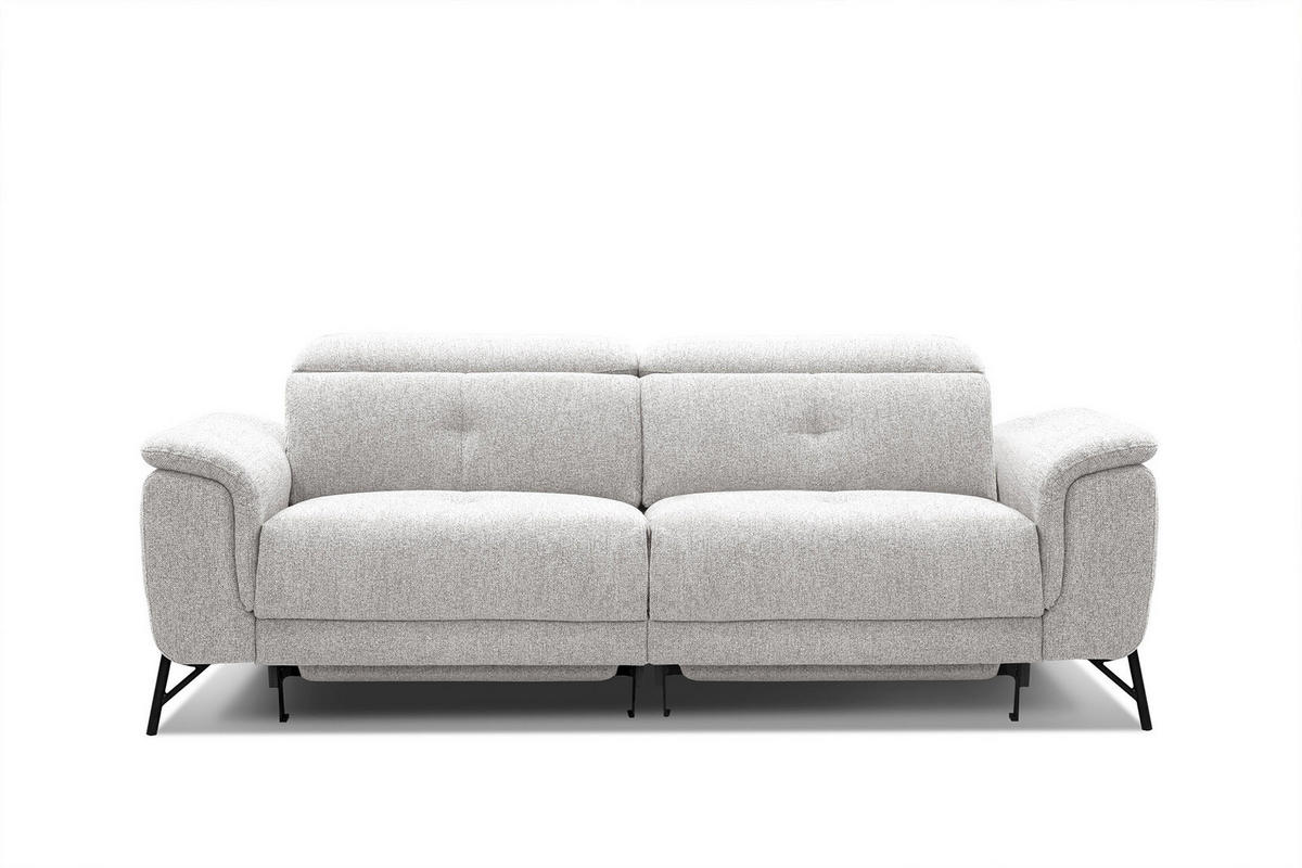 SOFA AVENA 3-Sitzer mit 2 Relaxfunktionen, hellgrau - Hellgrau, Holzwerkstoff/Textil (204/80/108cm) - Courtois Laville