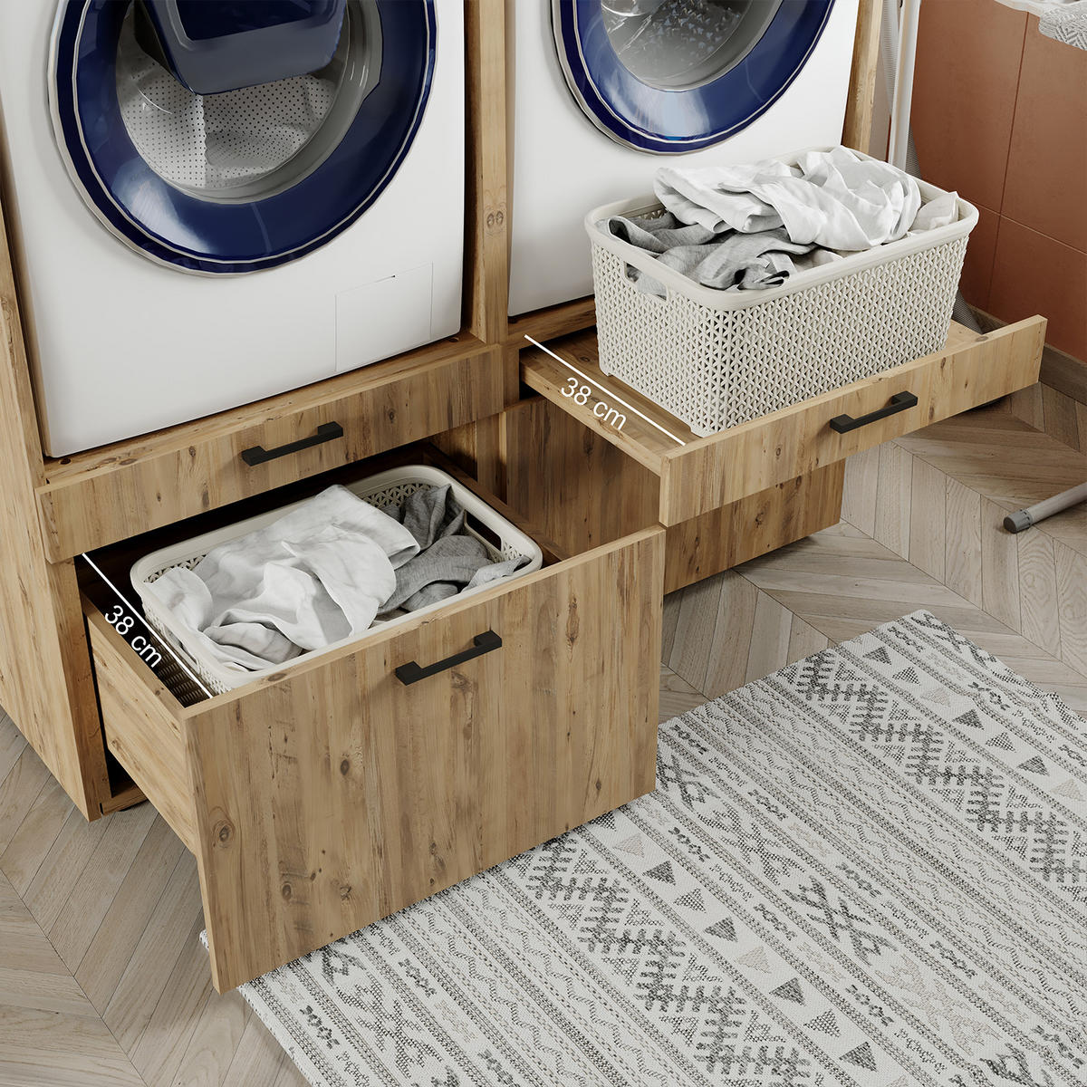 WASCHMASCHINENSCHRANK Serie 2 134cm Breit, 240cm Hoch - Eichefarben, Holzwerkstoff (134/240/67cm)