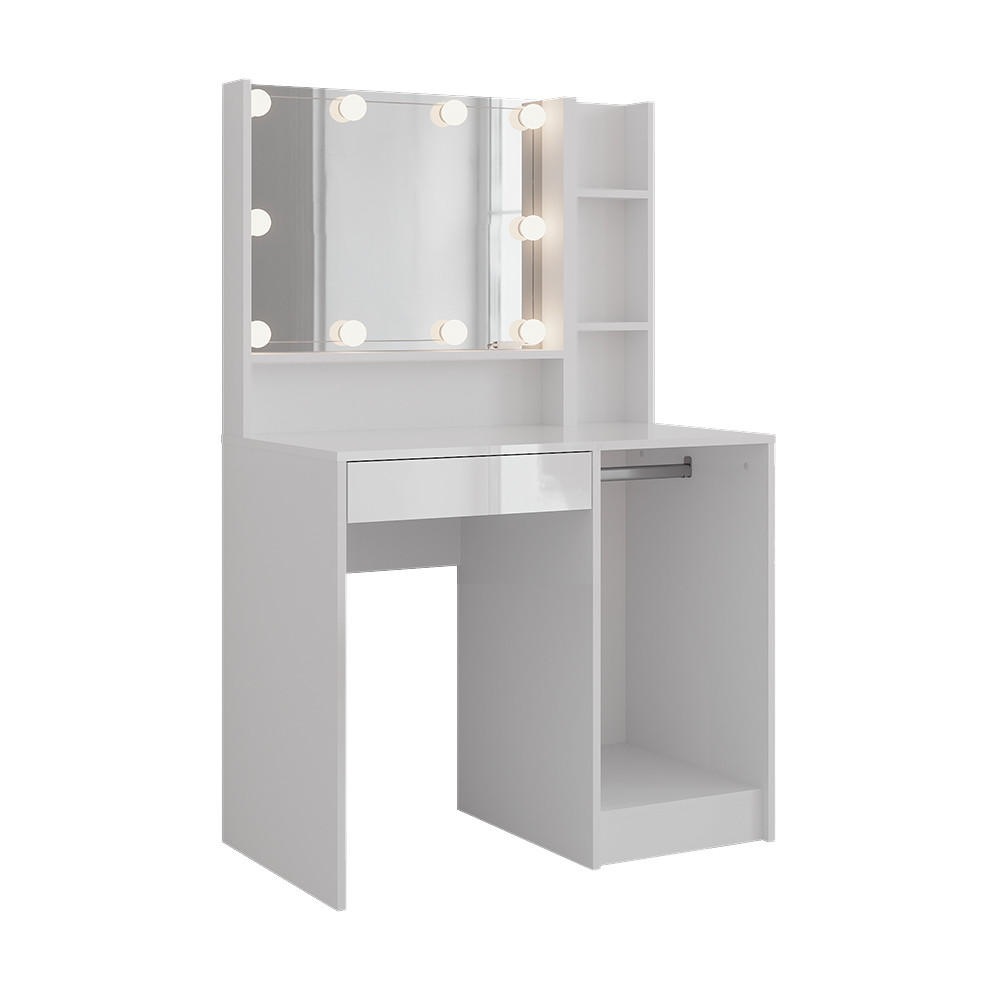SCHMINKTISCH Sherry Weiß/Weiß Hochglanz 89.8 cm 4 Teile - Weiß Hochglanz, Holzwerkstoff (50.1cm) - Vicco