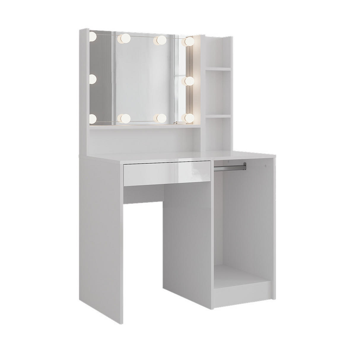 SCHMINKTISCH Sherry Weiß/Weiß Hochglanz 89.8 cm 4 Teile - Weiß Hochglanz, Holzwerkstoff (50.1cm) - Vicco