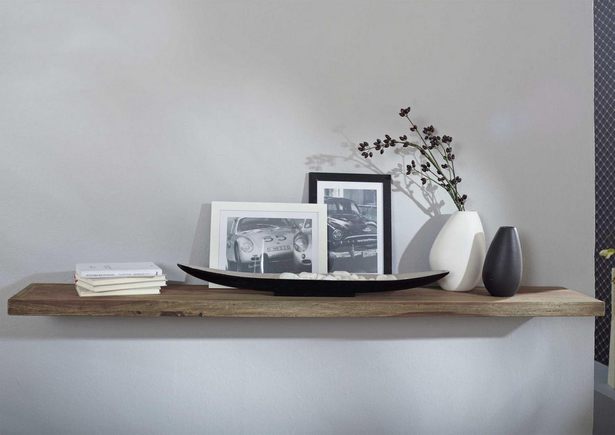 WANDREGAL Sheesham 55x25x4 grau geölt NATURE GREY #062 - Grau, Holzwerkstoff (55/4/25cm) - Massivmoebel24